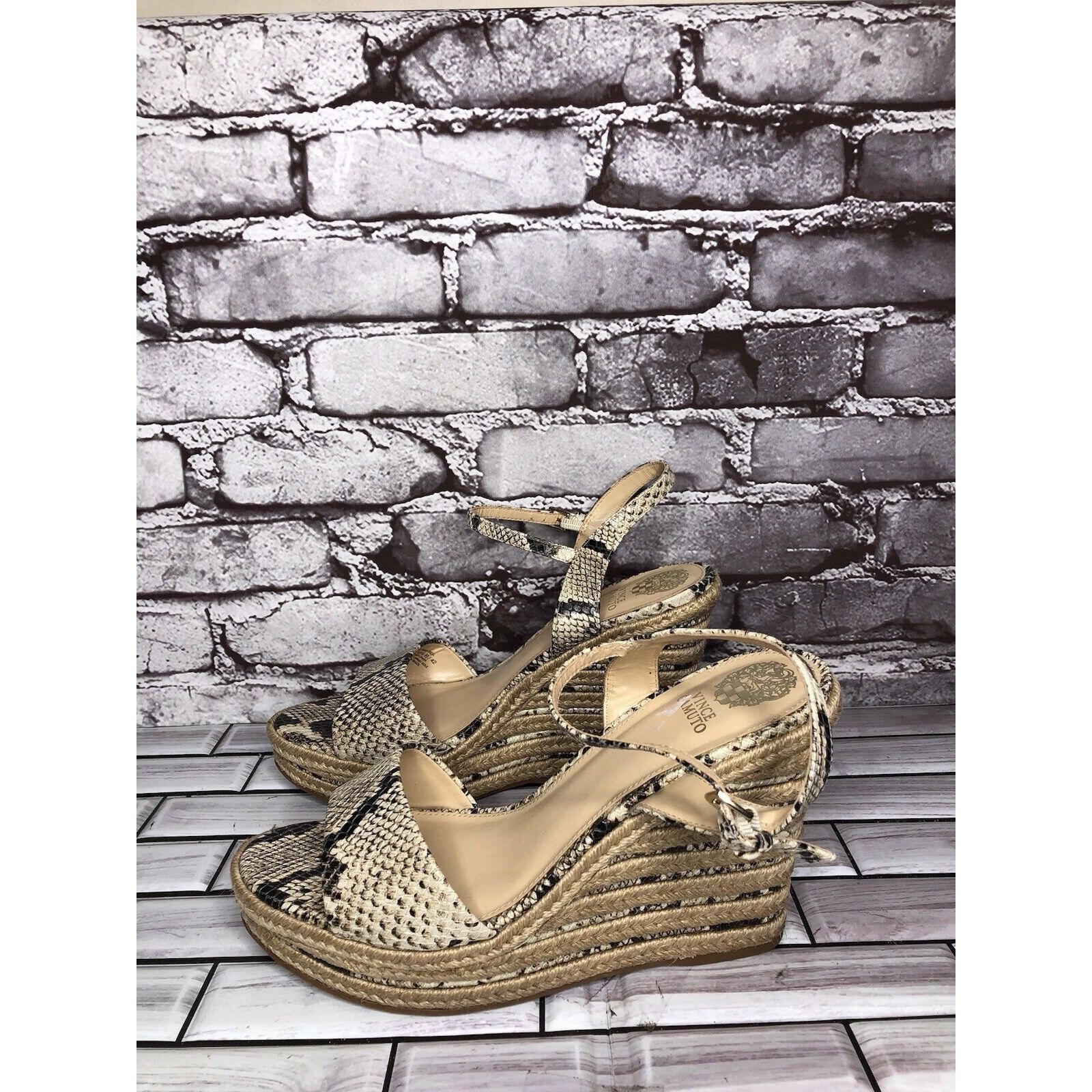 Vince Camuto Vince Camuto Marybell Ivory Leather Snake Wedge Espadrilles Size US 10.5 / IT 40.5 - 21 Thumbnail