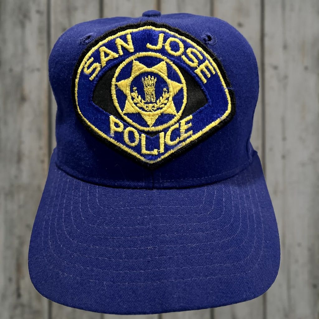 New Era VINTAGE New Era San Jose Police Fitted Hat Cap Pro Model Baseball Cap 7 1/8 Bill Bent Mens Blue Size ONE SIZE - 1 Thumbnail