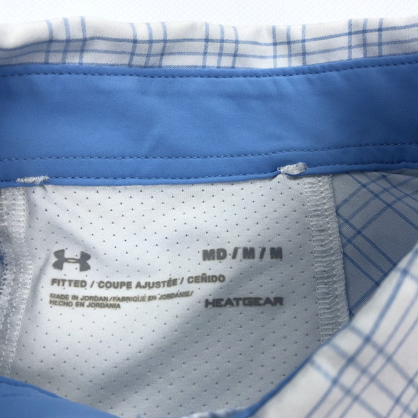 Under Armour Under Armour Men's M Fitted HeatGear Plaid Button Down Long Sleeve Shirt White Blue Plaid Size US M / EU 48-50 / 2 - 4 Thumbnail