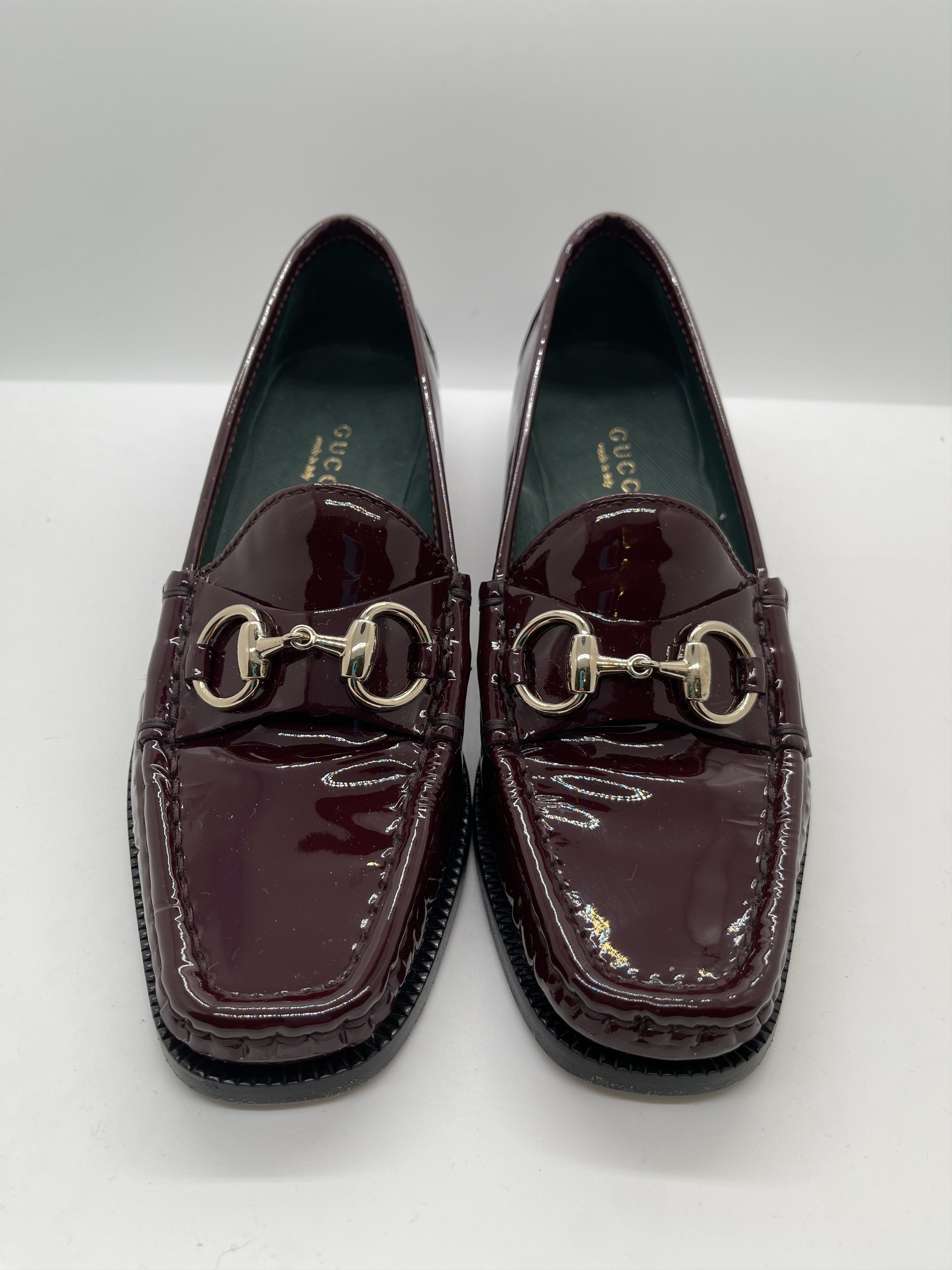 image of Gucci Catherine Horsebit Loafers/moccasins in Burgundy/Maroon, Women's (Size 4)