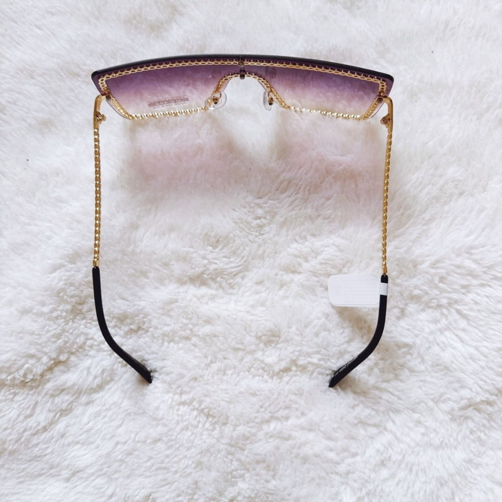 Other Christine Purple & Gold Chain Oversized Shield Sunglasses Size ONE SIZE - 6 Thumbnail
