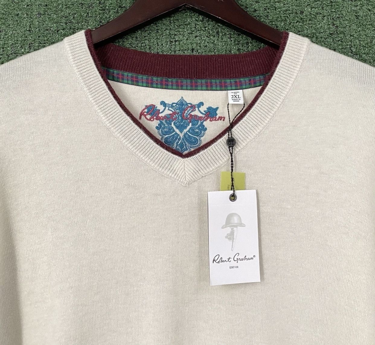 Robert Graham NEW Robert Graham Nolan Ivory Wool Cashmere Sweater 2XL Size US XXL / EU 58 / 5 - 2 Thumbnail