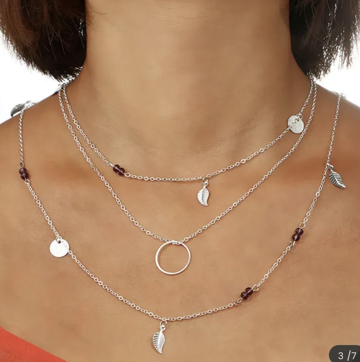 Other Silver tone multi strand layered leaf & disc charm necklace Size ONE SIZE - 2 Thumbnail