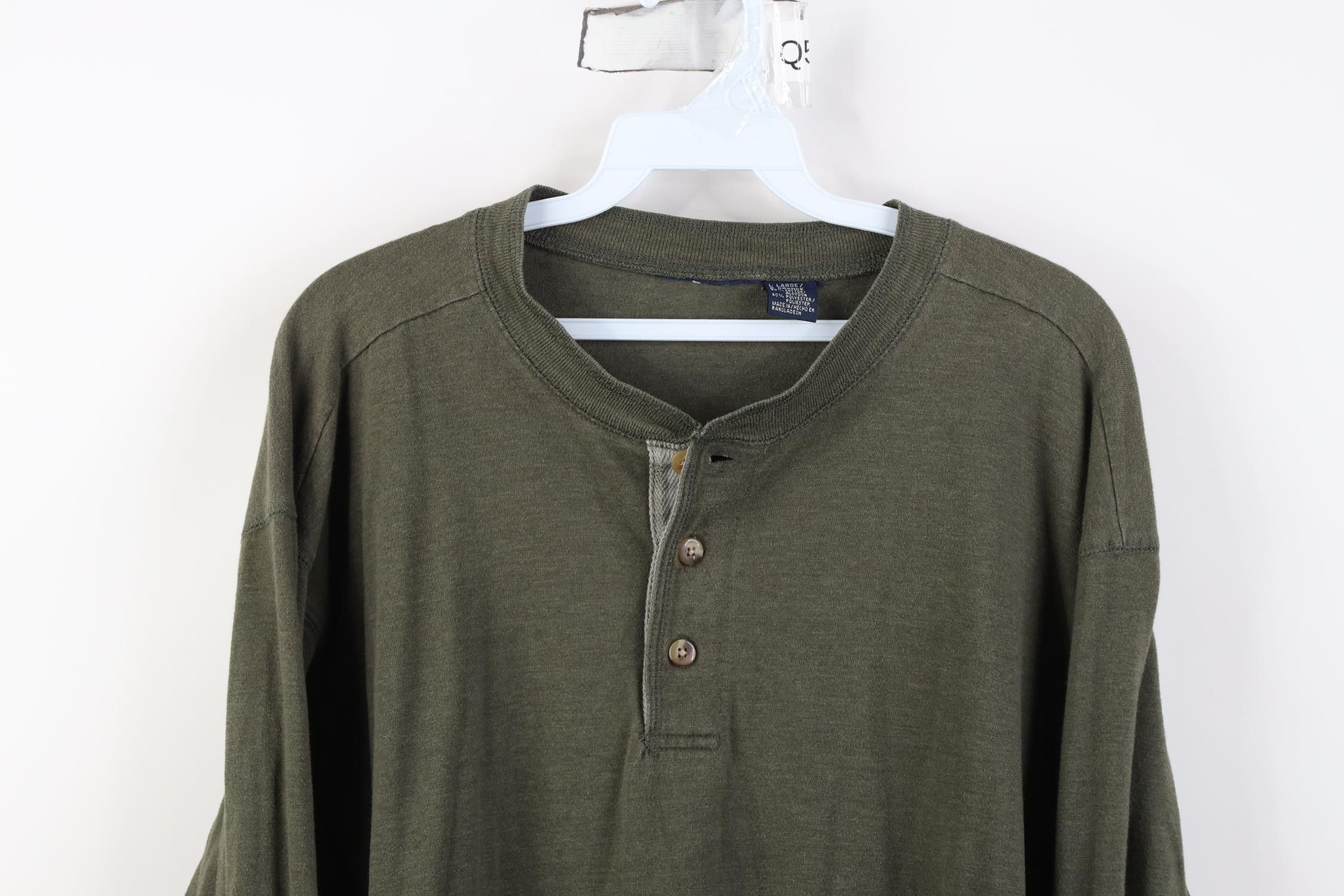 Vintage Vintage 90s Streetwear Knit Long Sleeve Henley T-Shirt Green Size US L / EU 52-54 / 3 - 2 Thumbnail