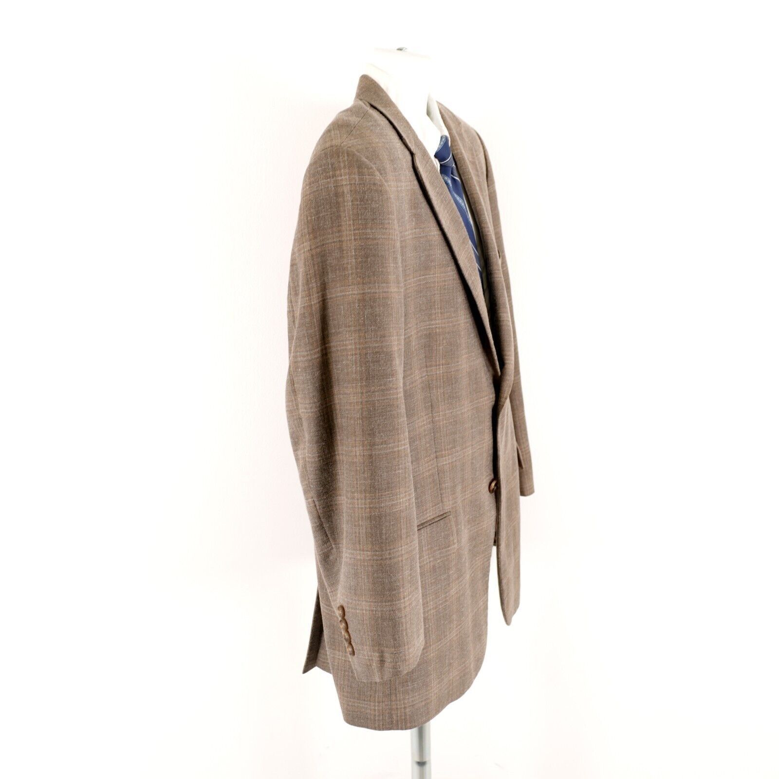 Jos. A. Bank Jos A Bank Signature Wool Silk Linen Tan Plaid 2 Button Spor Size 44R - 7 Thumbnail