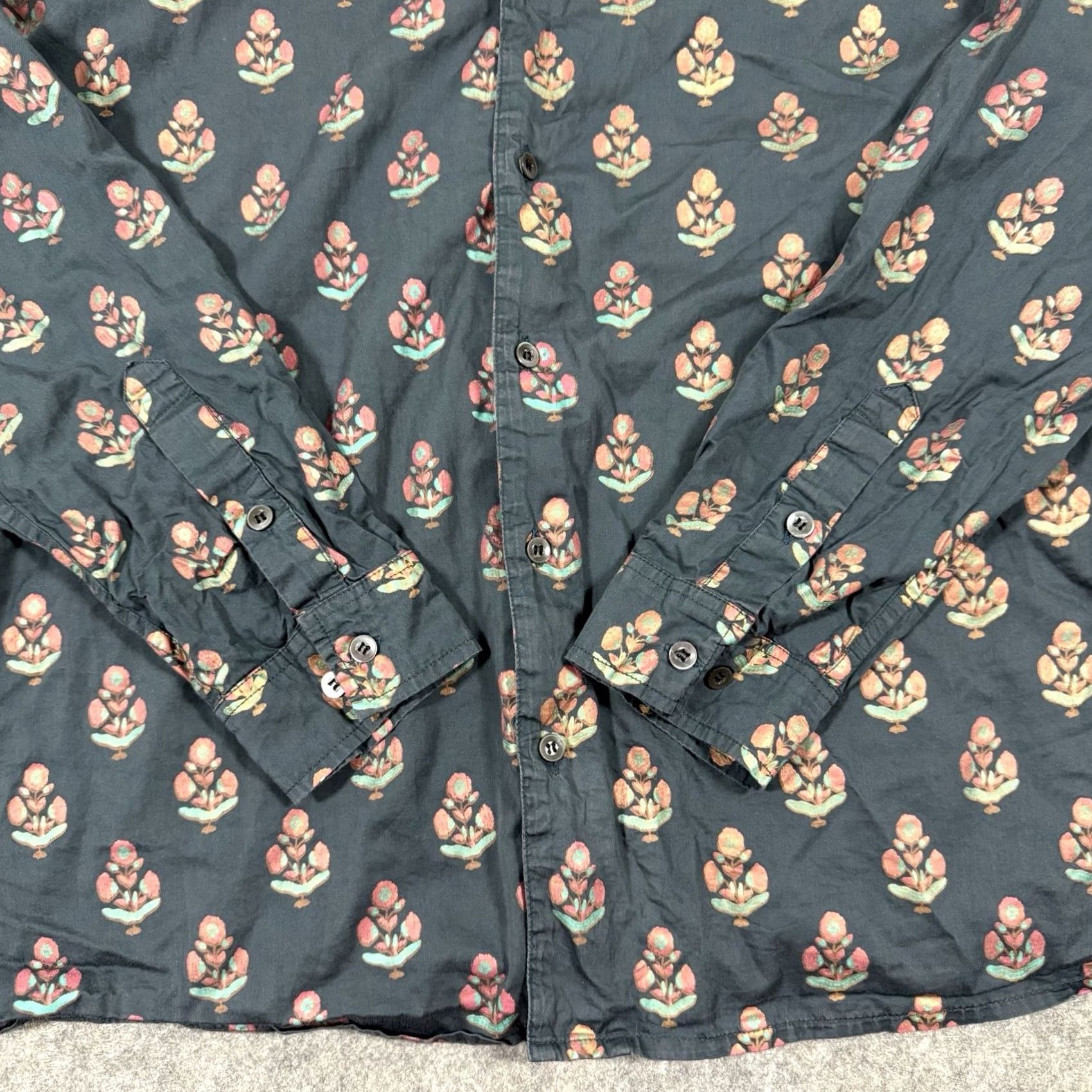 Vintage Perte D’ego Shirt XL Black Floral Print Button-Up Long Sleeve Men’s Regular Fit Size 46R - 2 Thumbnail