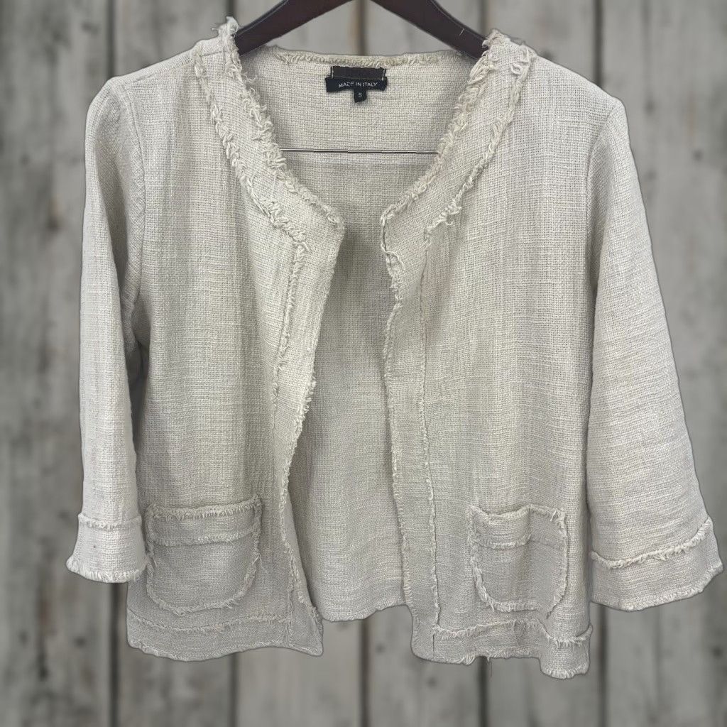 Vintage Epoca Jacket Womens Small Open Front Lagenlook Ivory Cotton Short Sleeve Casual 90s Theme Mens Womens or Girls? No gender specified; keep as Womens Size S / US 4 / IT 40 - 1 Thumbnail