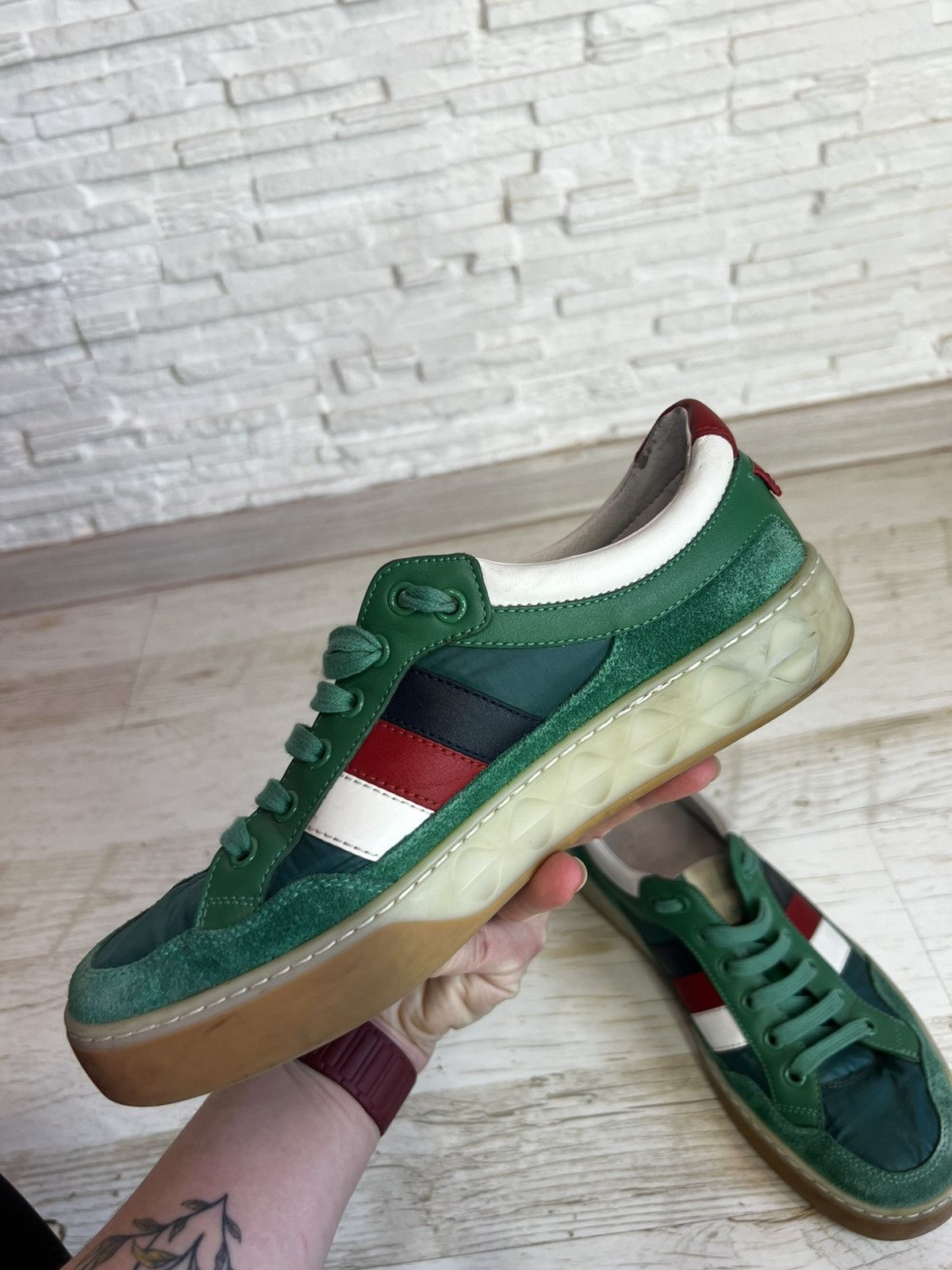 Gucci Gucci Green Suede Nylon Sneakers 501215 Size 38 / US 8 Size US 7.5 / IT 37.5 - 10 Thumbnail