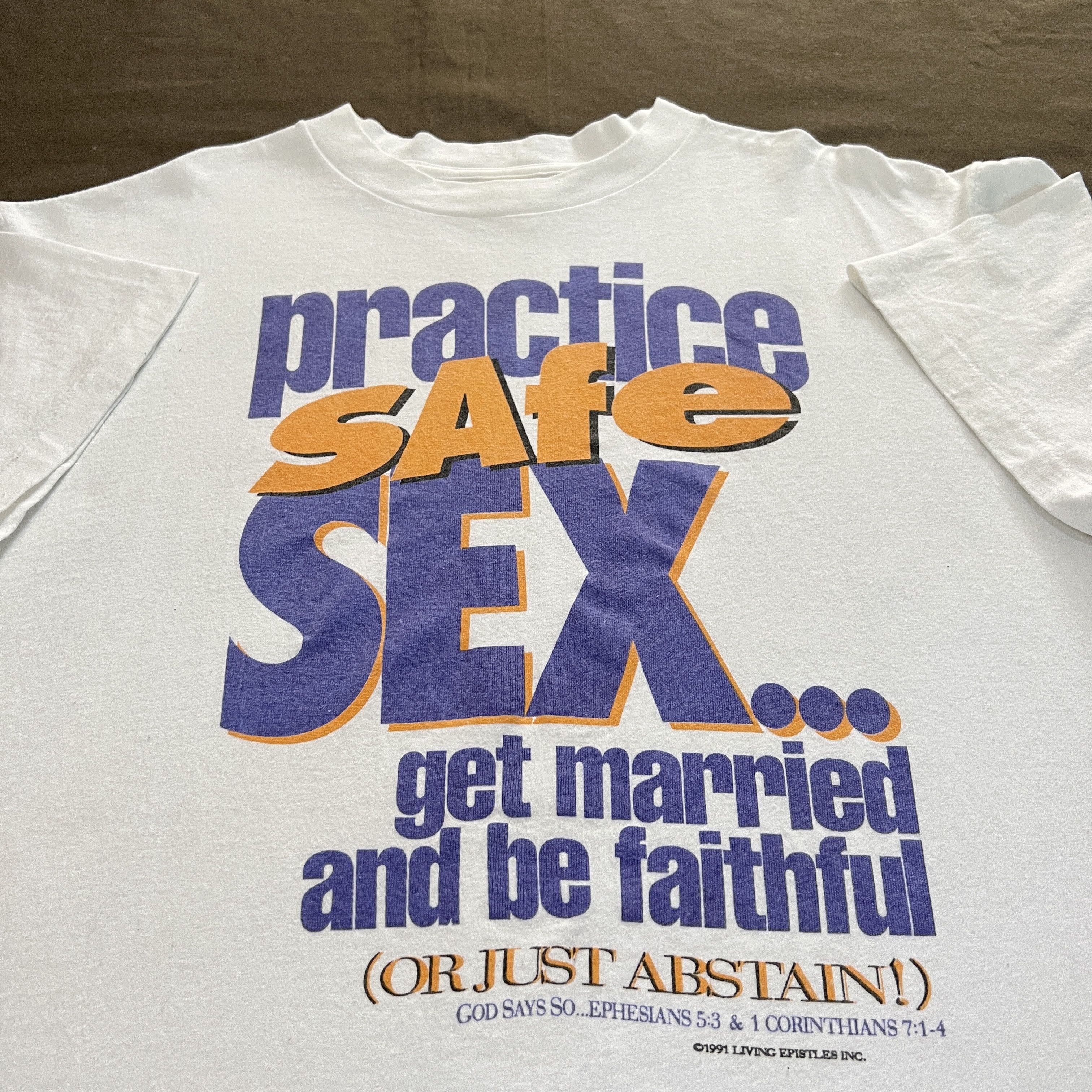 Vintage Vintage 90s Practice Safe Sex Jesus God Holy Bible Promo Tee |  Grailed