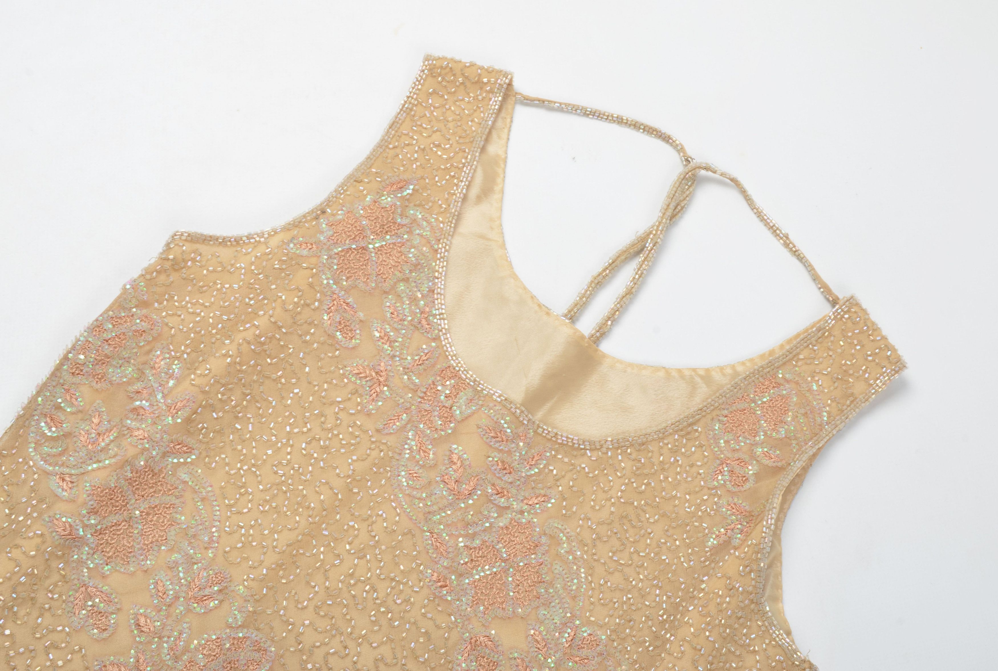 Other Vintage Full Beaded Beige Y2K Sparkle Fairy Top Blouse Size XS / US 0-2 / IT 36-38 - 6 Thumbnail