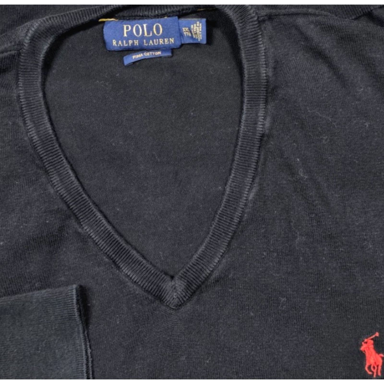 Polo Ralph Lauren Polo Ralph Lauren Sweater Mens 2XL Black V-Neck 100% Cotton Pima Logo Embroidered Classic Knit Pullover Shirt Size US XXL / EU 58 / 5 - 2 Thumbnail