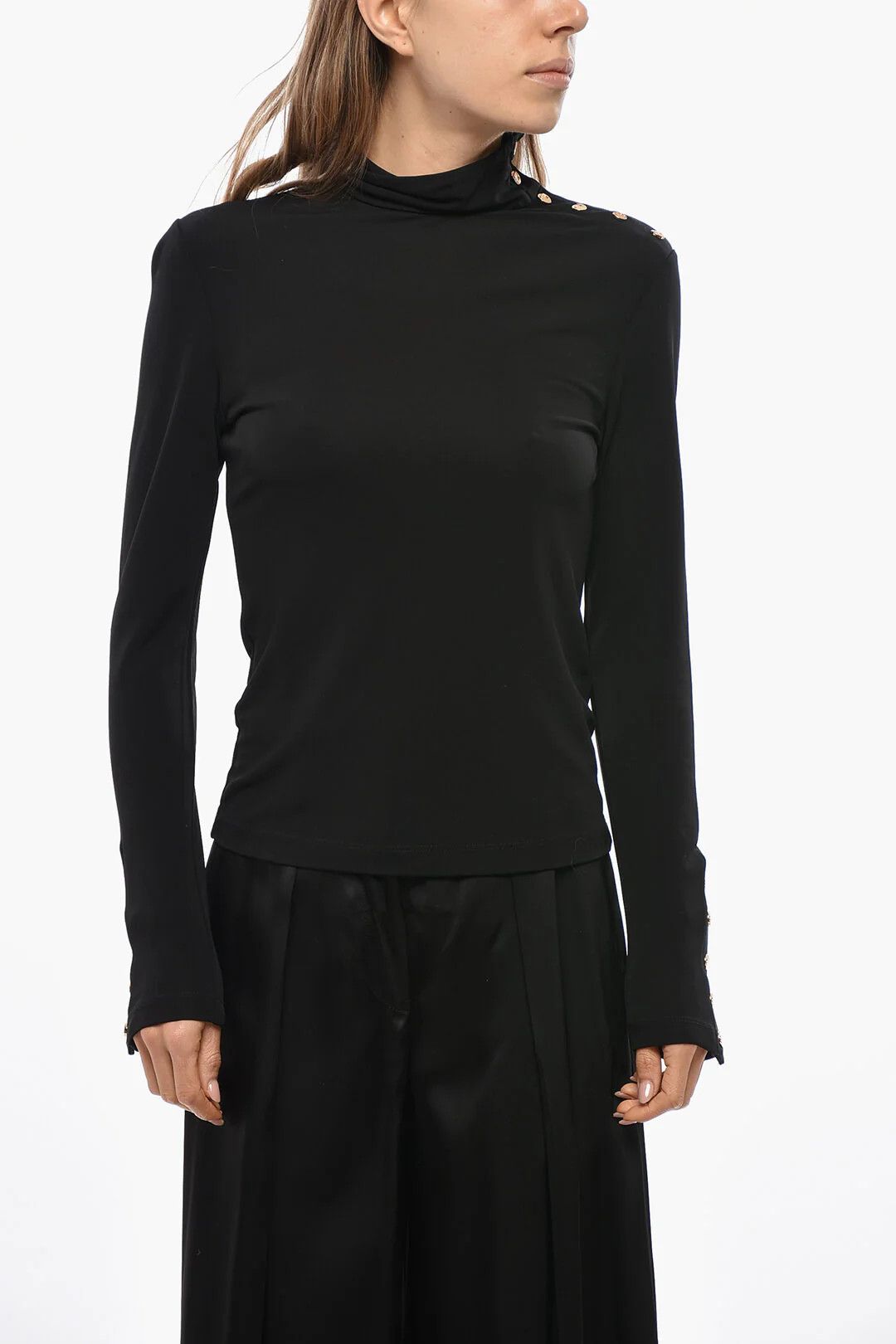 Tory Burch og1mm0426 Viscose High-Neck Top in Black Size M / US 6-8 / IT 42-44 - 1 Thumbnail