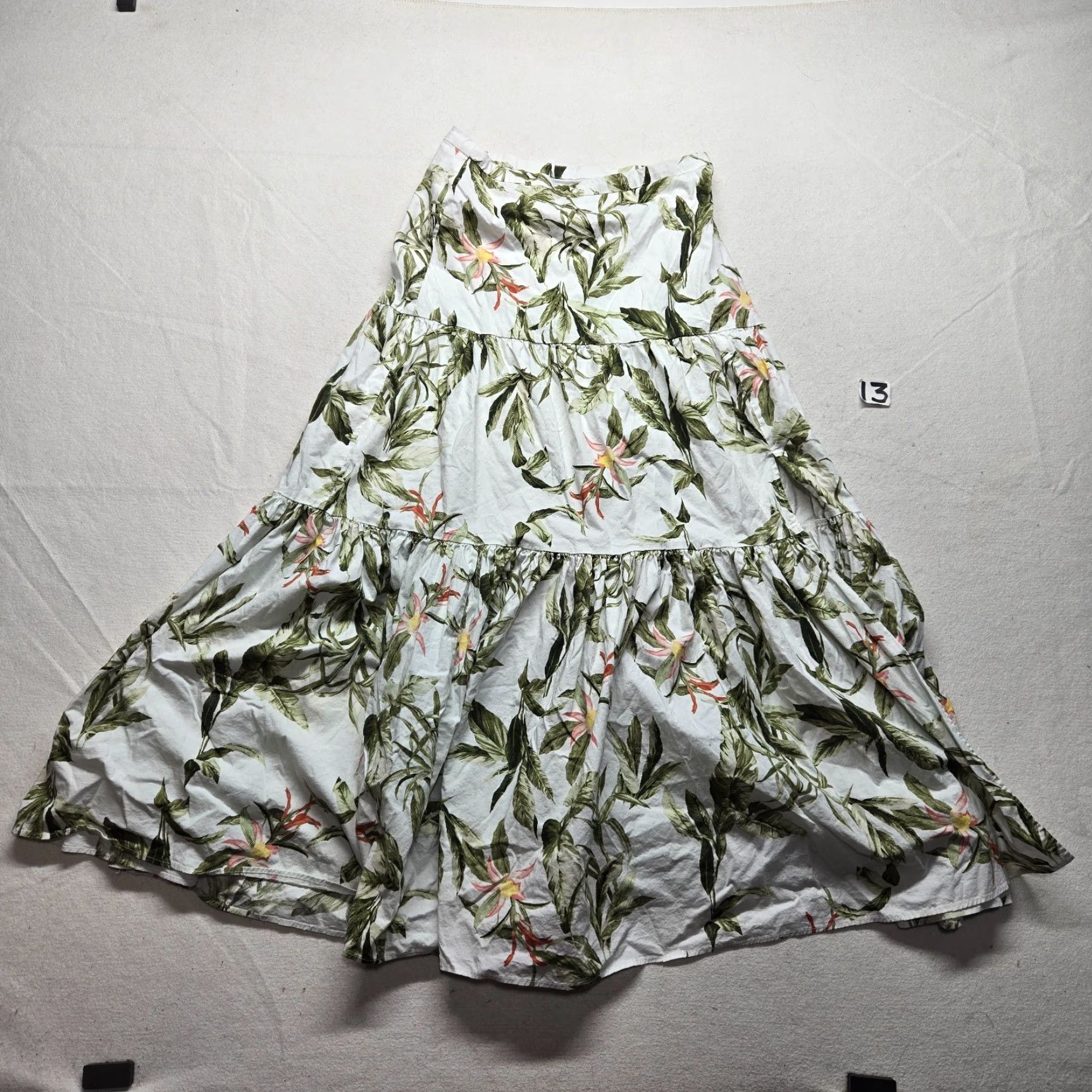 Vintage WAYF Floral Long Skirt Elastic Waist A-Line Casual Women M White Cotton Blend Polyester Skirt Spring Summer Womens Size 32" / US 10 / IT 46 - 2 Thumbnail