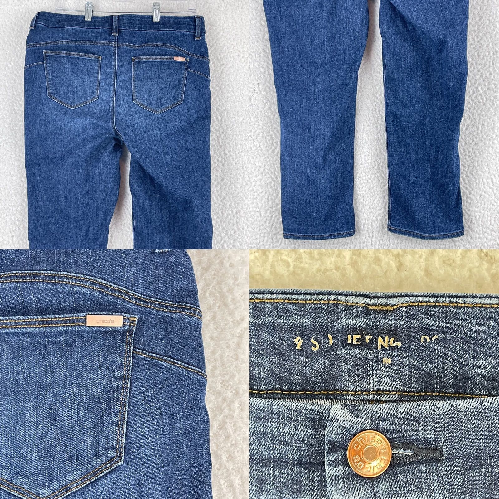 Vintage Chico's Jeans Womens Size 8 Blue Straight Leg Mid Rise So Slimming Denim Stretch Pockets Classic 5-Pocket Design Size 30" / US 8 / IT 44 - 9 Thumbnail