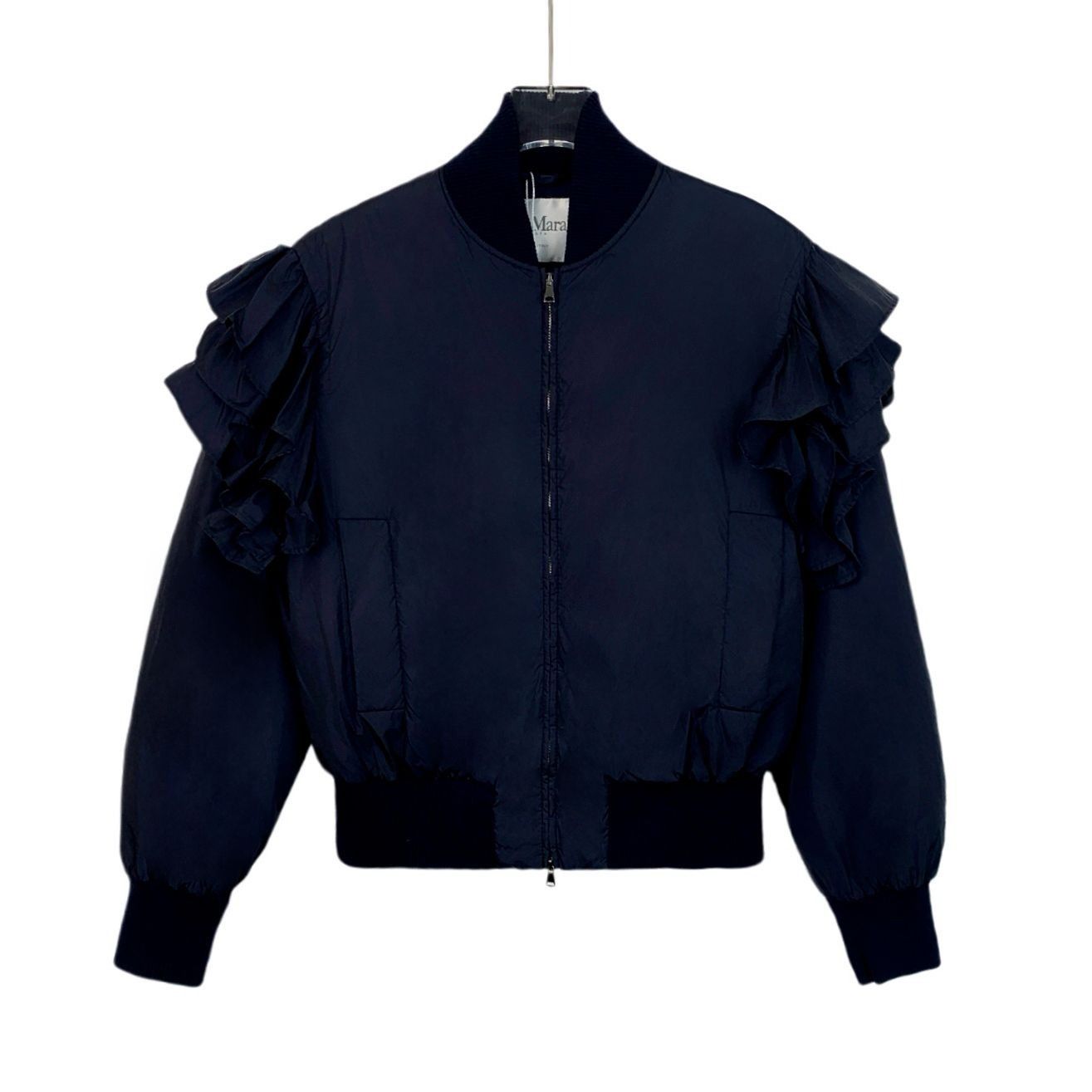 Max Mara Ruffled Sleeve Bomber Jacket Size 8 Nylon & Polyest