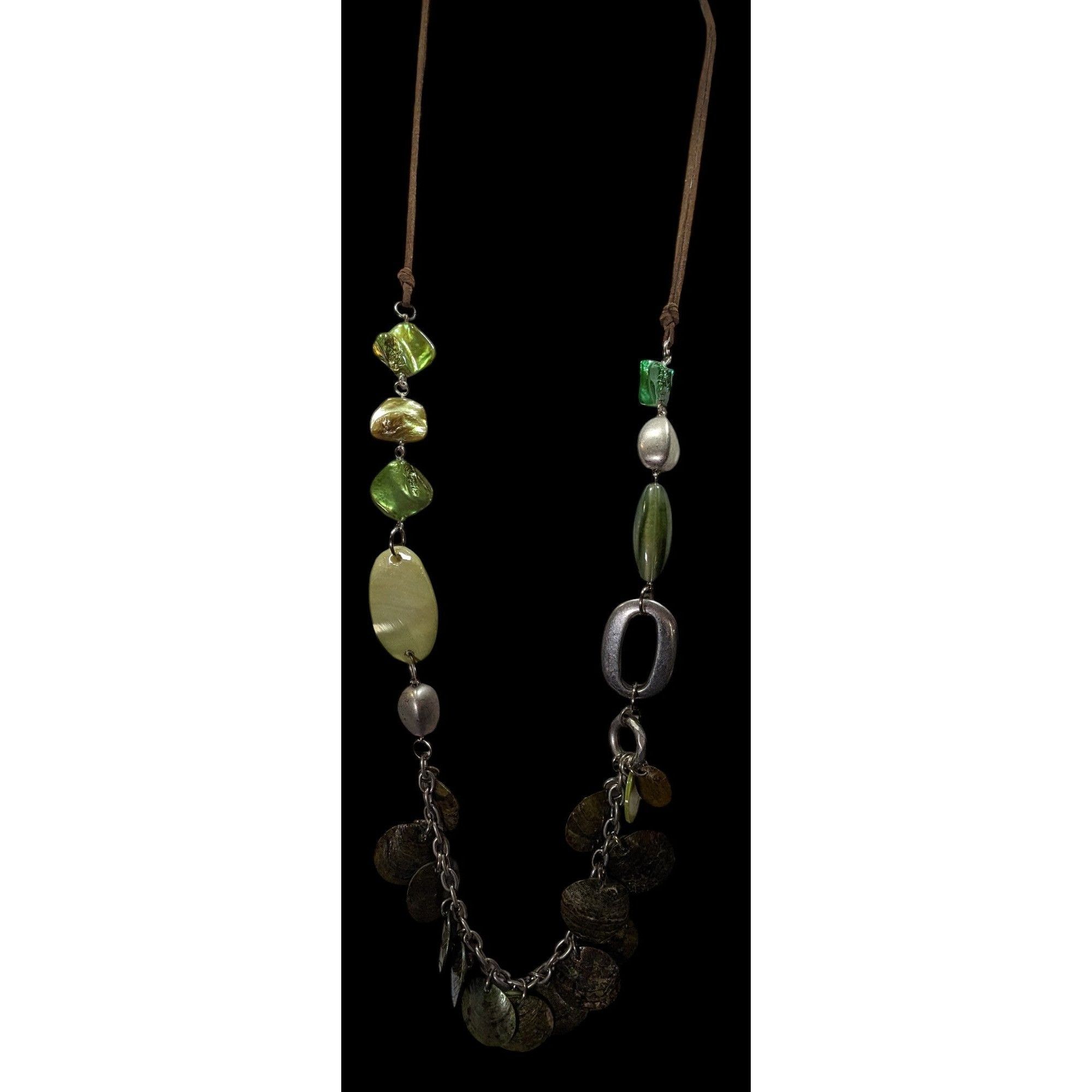 Other Bohemian Green Shell And Metal Beaded Necklace On Brown Sued Size ONE SIZE - 2 Thumbnail