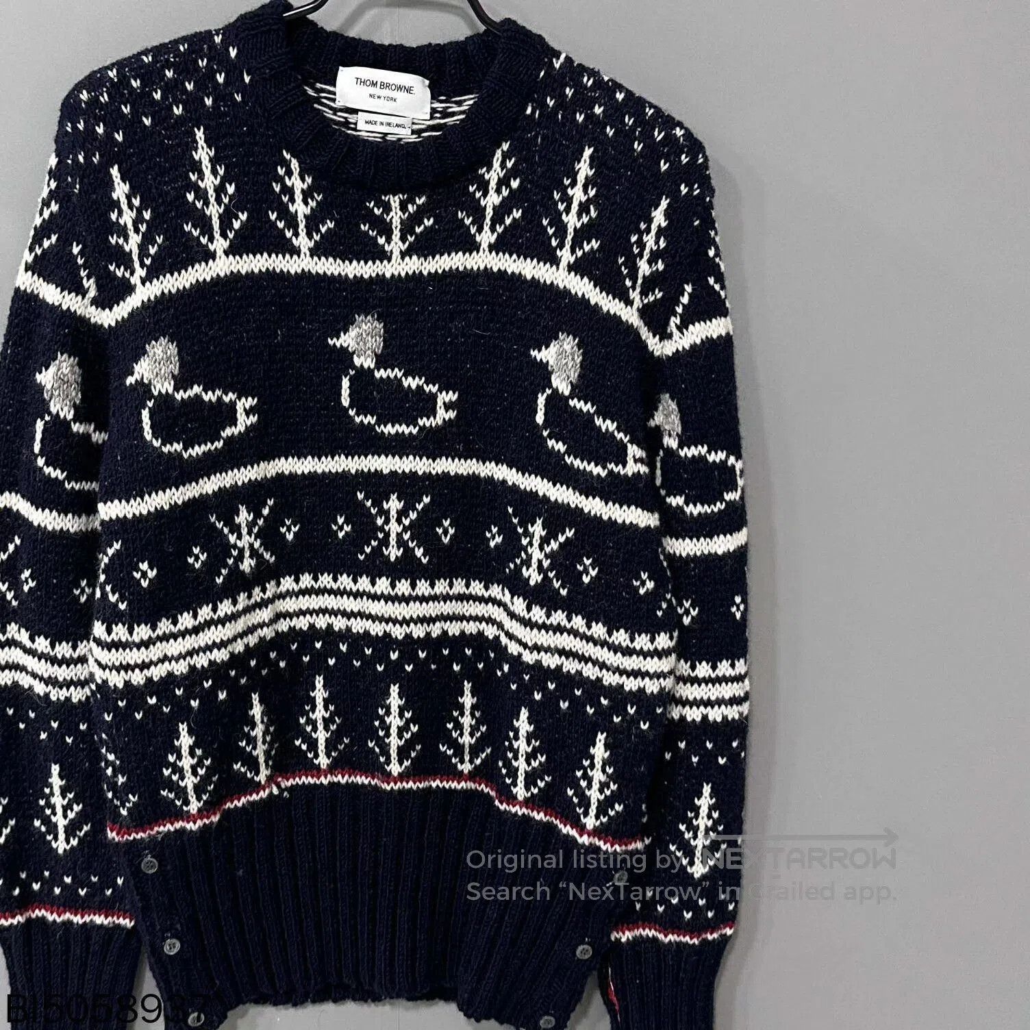 Thom Browne navy patterned long sleeve knit sweater. Size US M / EU 48-50 / 2 - 3 Thumbnail