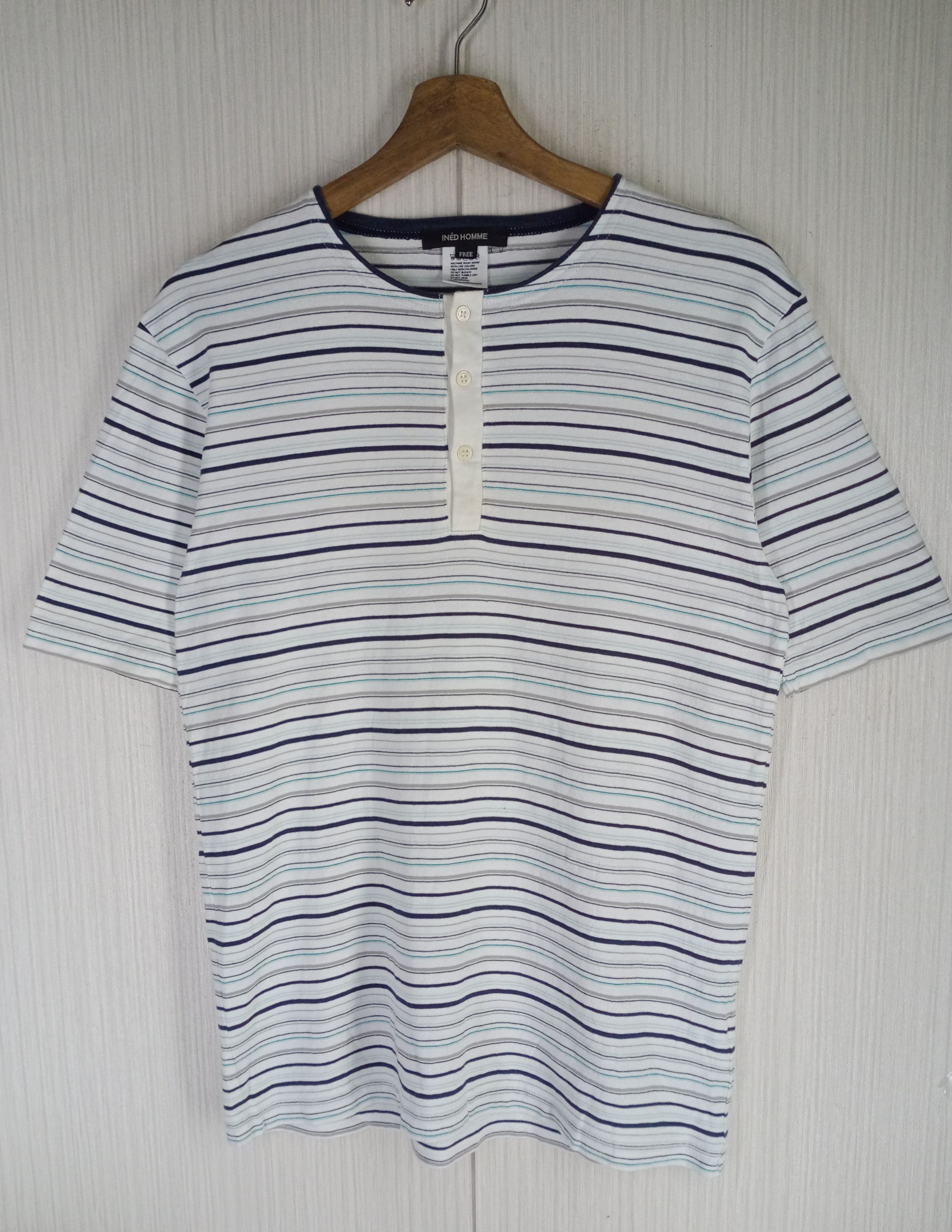 Vintage × Yohji Yamamoto Vintage Ined Homme Issey Miyake Striped Tshirt Size US M / EU 48-50 / 2 - 2 Thumbnail