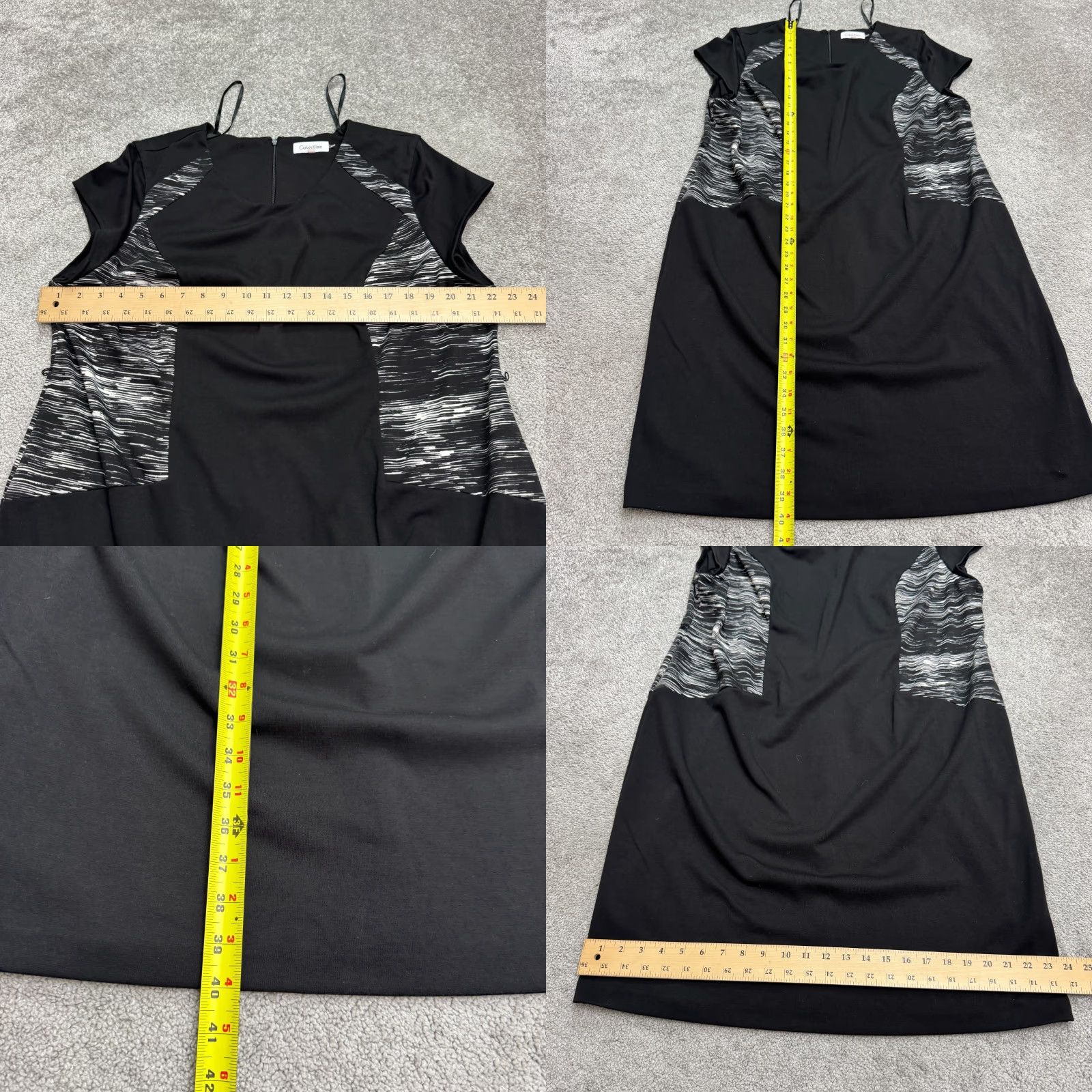 Calvin Klein Calvin Klein Midi Sheath Shift Dress Womens 16 Black White Abstract Cap Sleeve Size XXL / US 16-18 / IT 52-54 - 8 Thumbnail