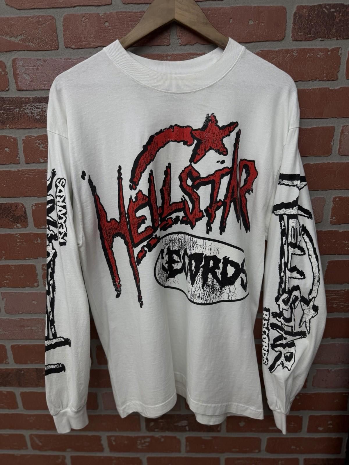HELLSTAR Hellstar Records White Long Sleeve Jersey Graphic Shirt (M) Size US M / EU 48-50 / 2 - 2 Thumbnail