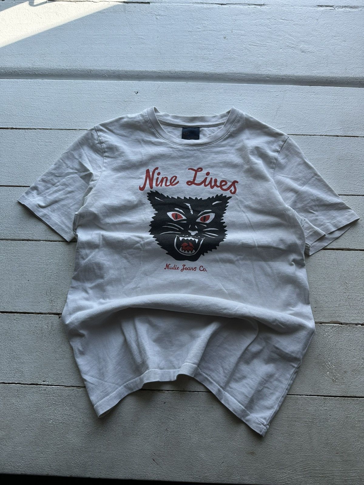 Nudie Jeans 🚨Y2K Big Logo NUDIE JEANS NINE LIVES T-shirt Avant Garde Size US S / EU 44-46 / 1 - 1 Thumbnail