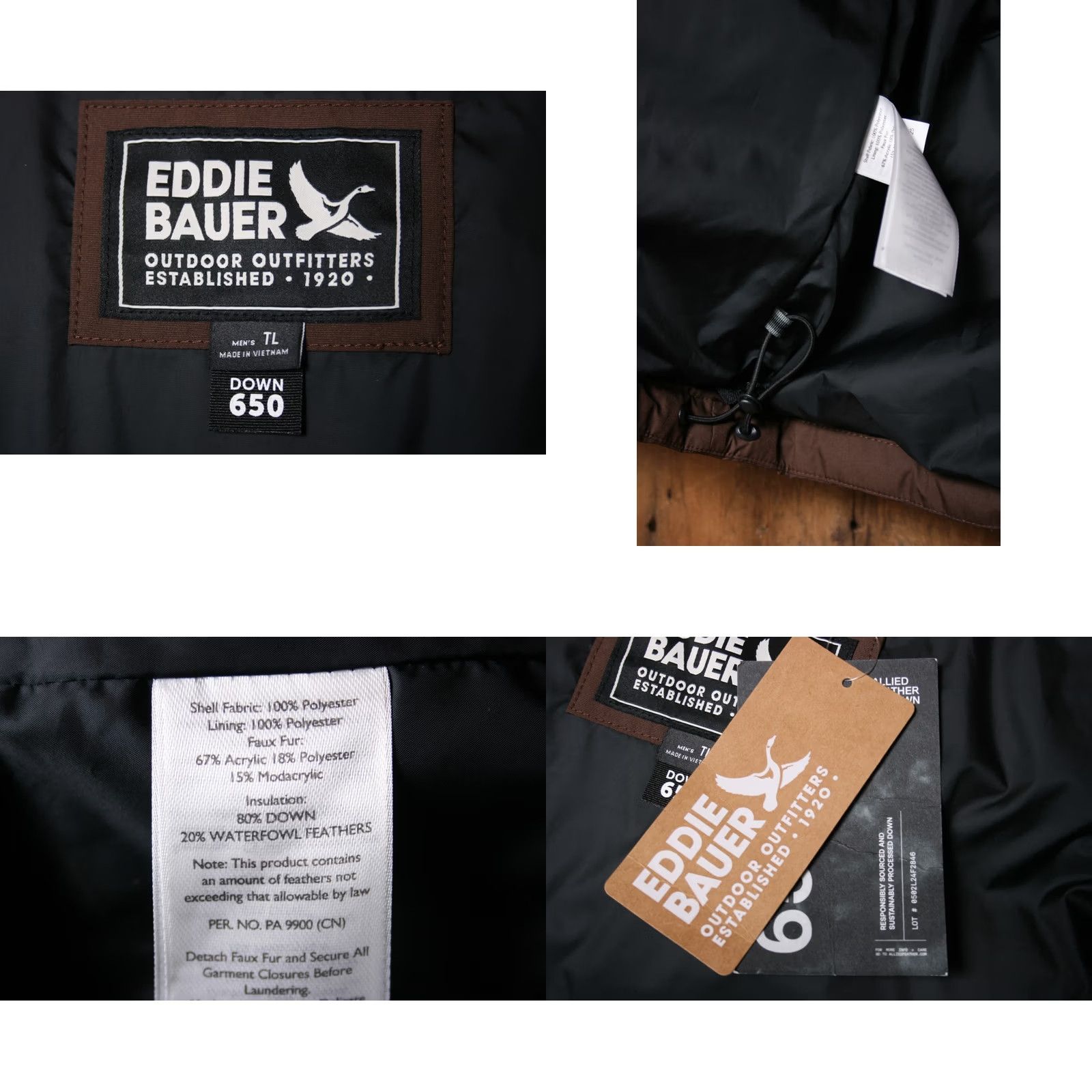 Eddie Bauer VINTAGE Eddie Bauer Boundary Pass Brown 650 Down Puffer Hooded Parka Men's LT Size Brown Down Parka with Detachable Fur Hood Trim Mens Size US L / EU 52-54 / 3 - 9 Thumbnail