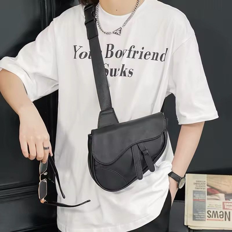 Casual Utility Pu Leather Buckle Sling Bag Crossbody Bag in Black, Men's