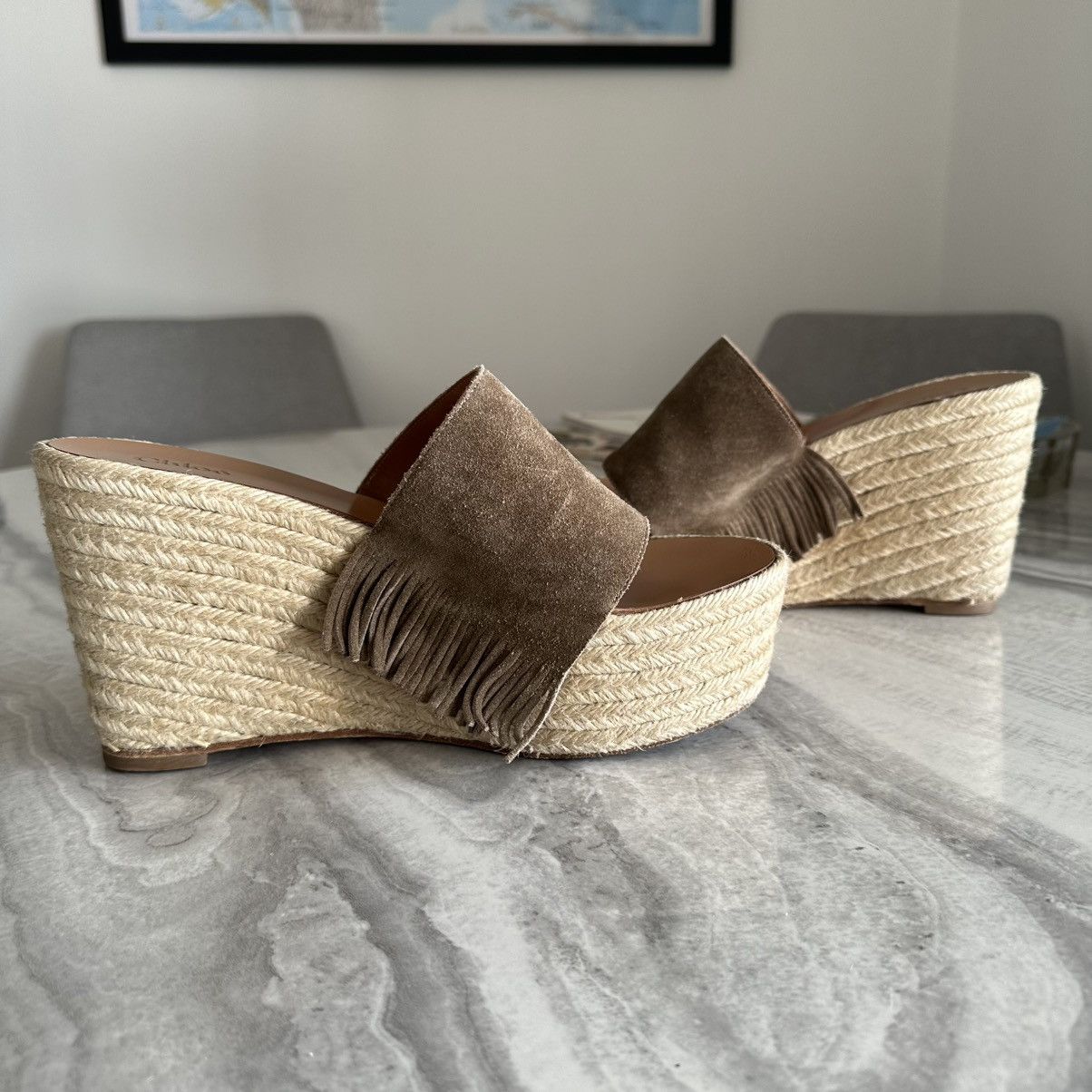 Chloe Chloe Estel Fringe-Trimmed Wedge Espadrille in Brown Suede Size US 9.5 / IT 39.5 - 6 Thumbnail