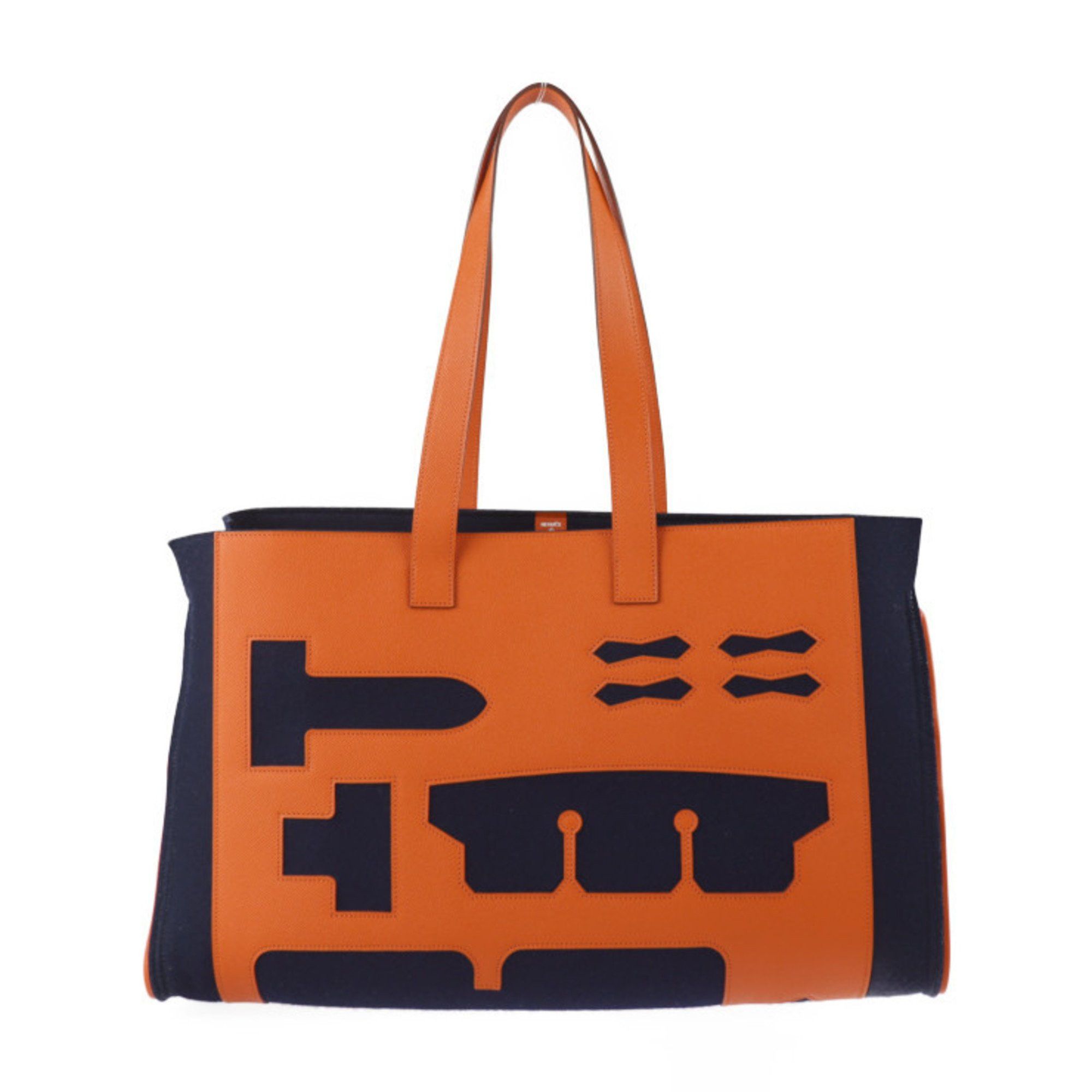 Hermes Tote Gm Petit H Bag 1040008-62 Epsom Felt Orange Navy Shoulder 2409053007031-01R1 in Blue, Women's