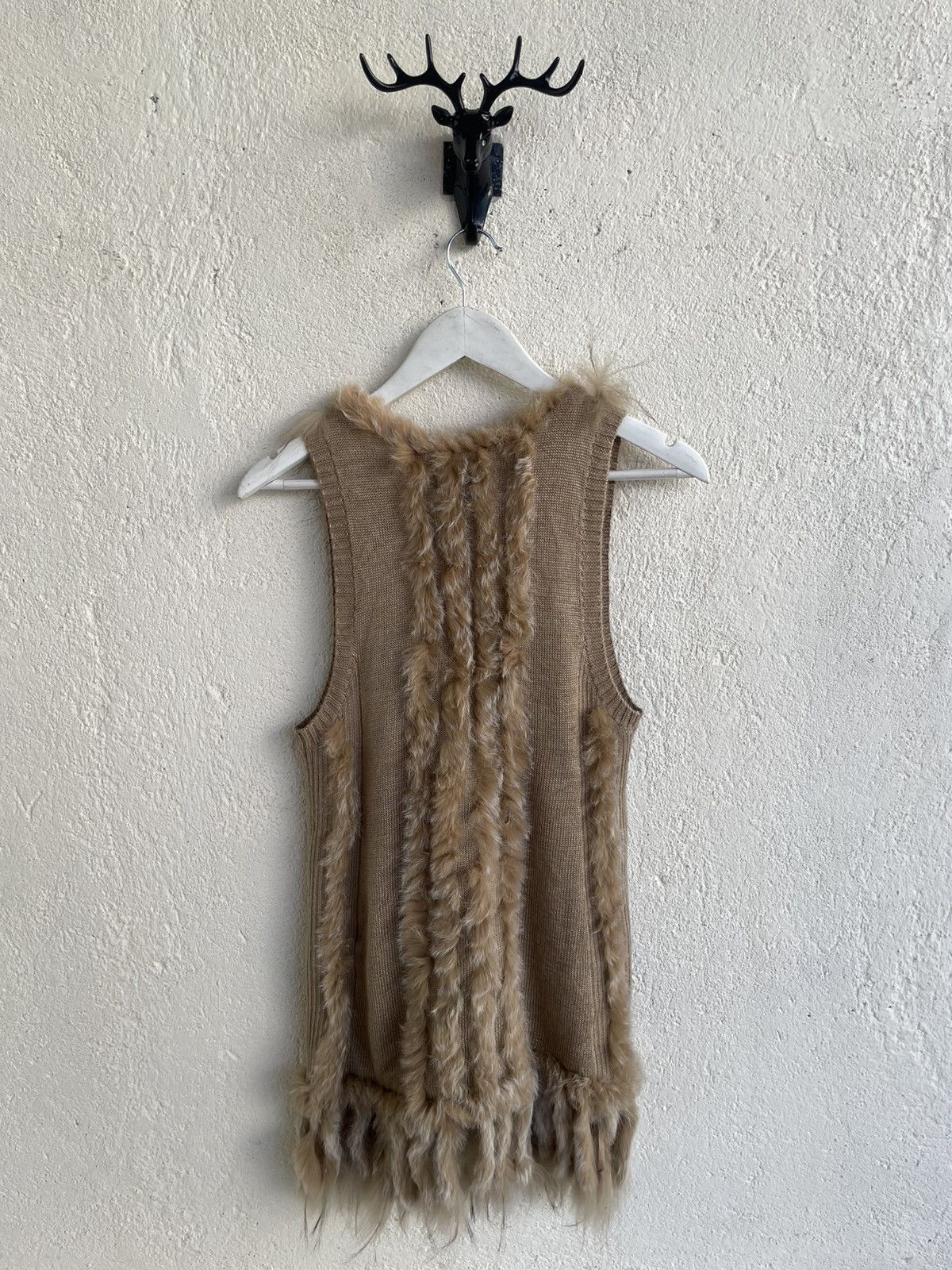 Tornado Mart 00s Fur Trim Kait Long Vest Cardigan Beige Boho Y2K 14th Goa Size 36R - 11 Thumbnail