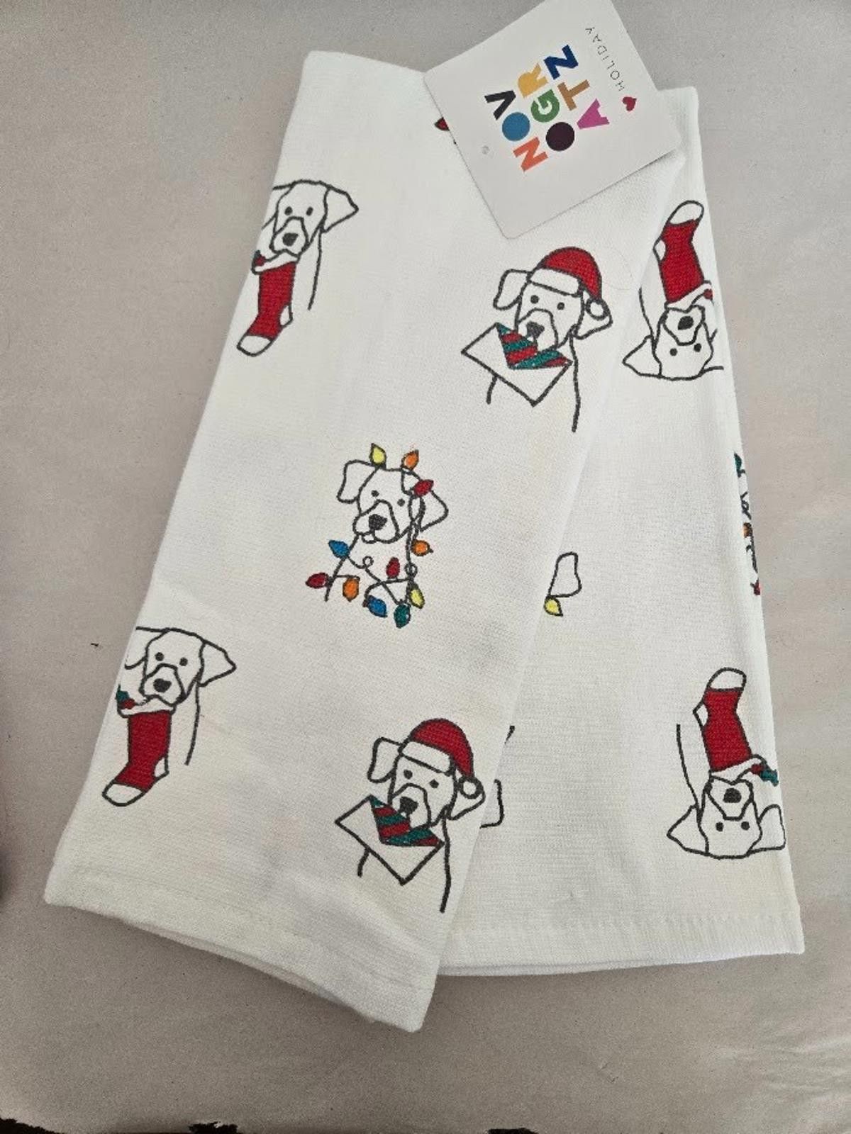 Other Novogratz Dish Towels Set of 2 Dog Stocking White Cotton NWT Size ONE SIZE - 1 Thumbnail