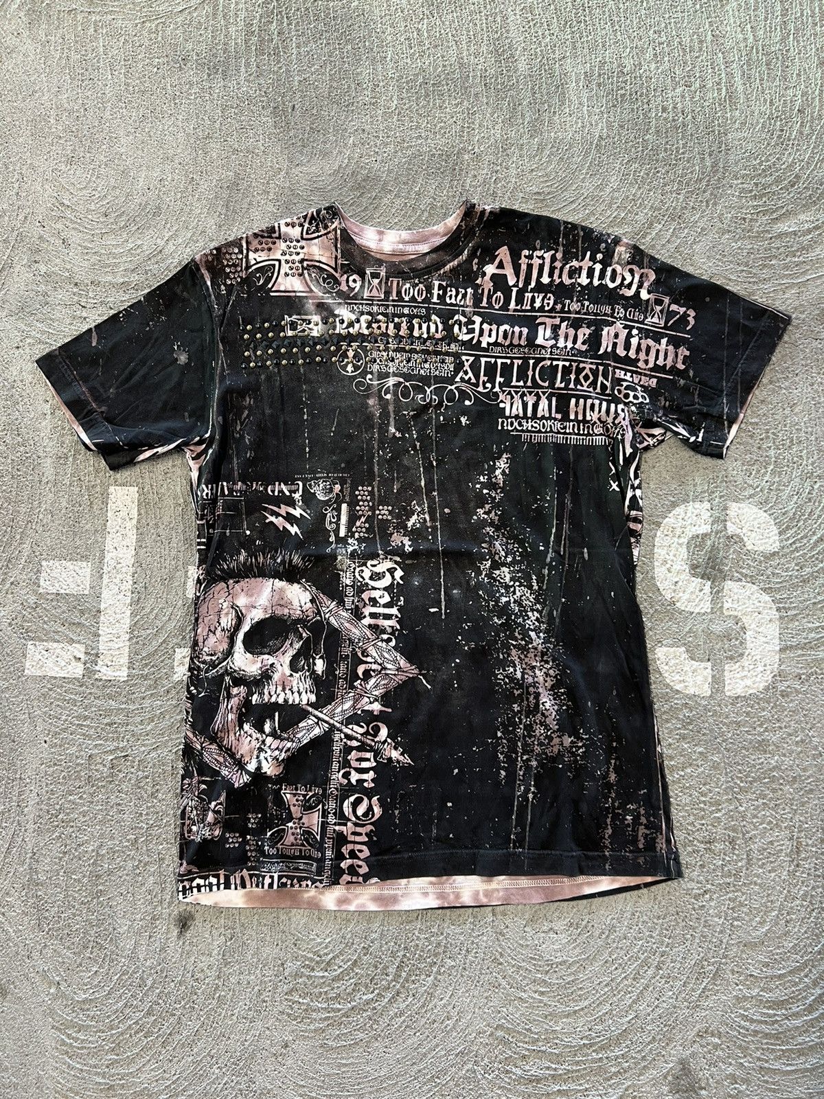 image of Y2K Affliction Skull Studded Shirt in White, Men's (Size Medium)