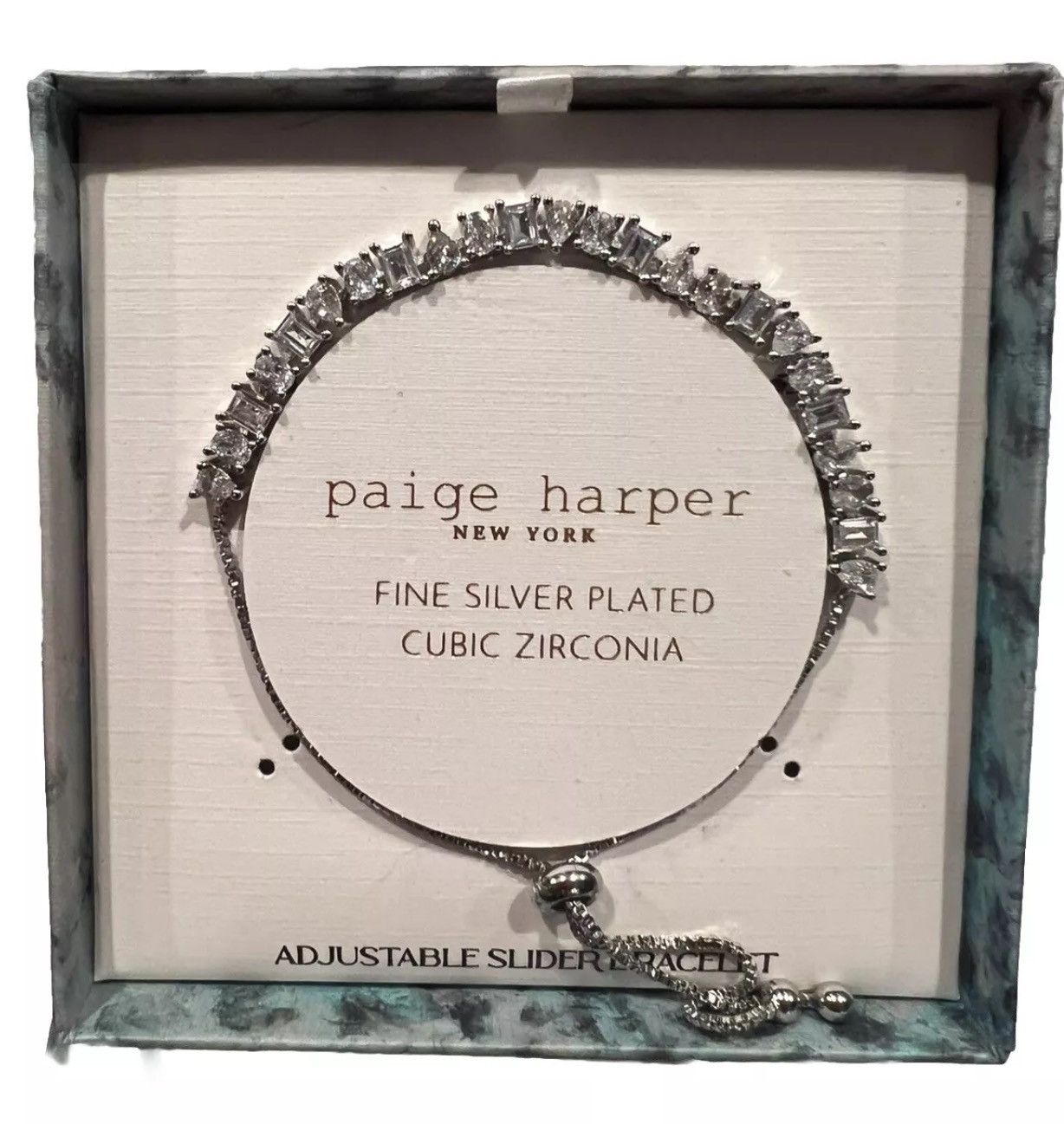 Other NIB SILVER PLATED CUBIC ZIRCONIA ADJUSTABLE SLIDER BRACELET! Size ONE SIZE - 1 Thumbnail