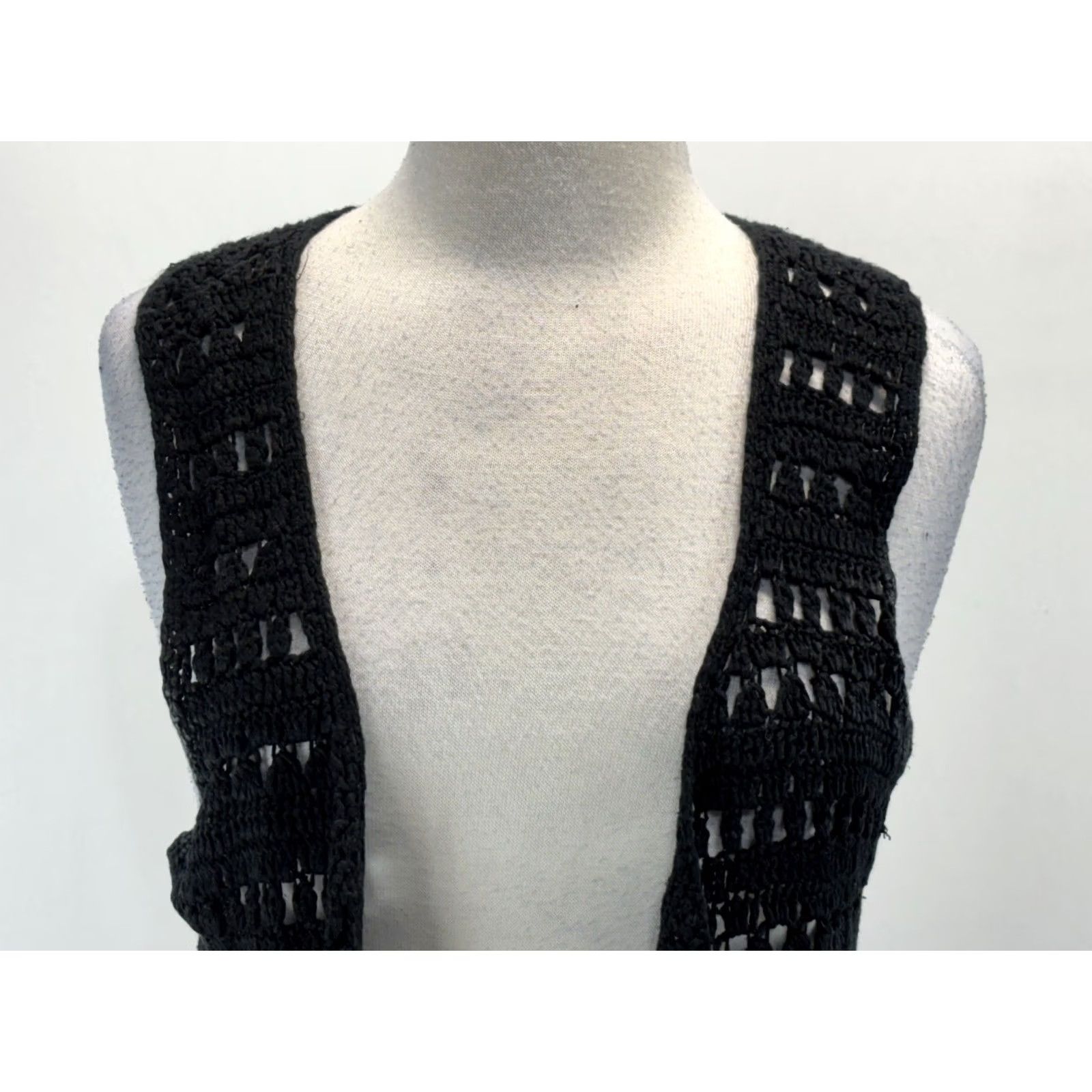 Vintage Dani Collection Vest Crochet Fringe Black Women’s Small Festival Boho Hippie Duster Sleeveless Open Front Casual Travel Vintage No Size S / US 4 / IT 40 - 6 Thumbnail