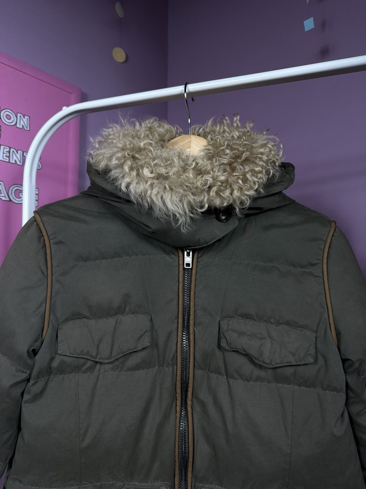The Kooples The Kooples Down Jacket Puffer Parka Shearling Fur Khaki Size S / US 4 / IT 40 - 2 Thumbnail