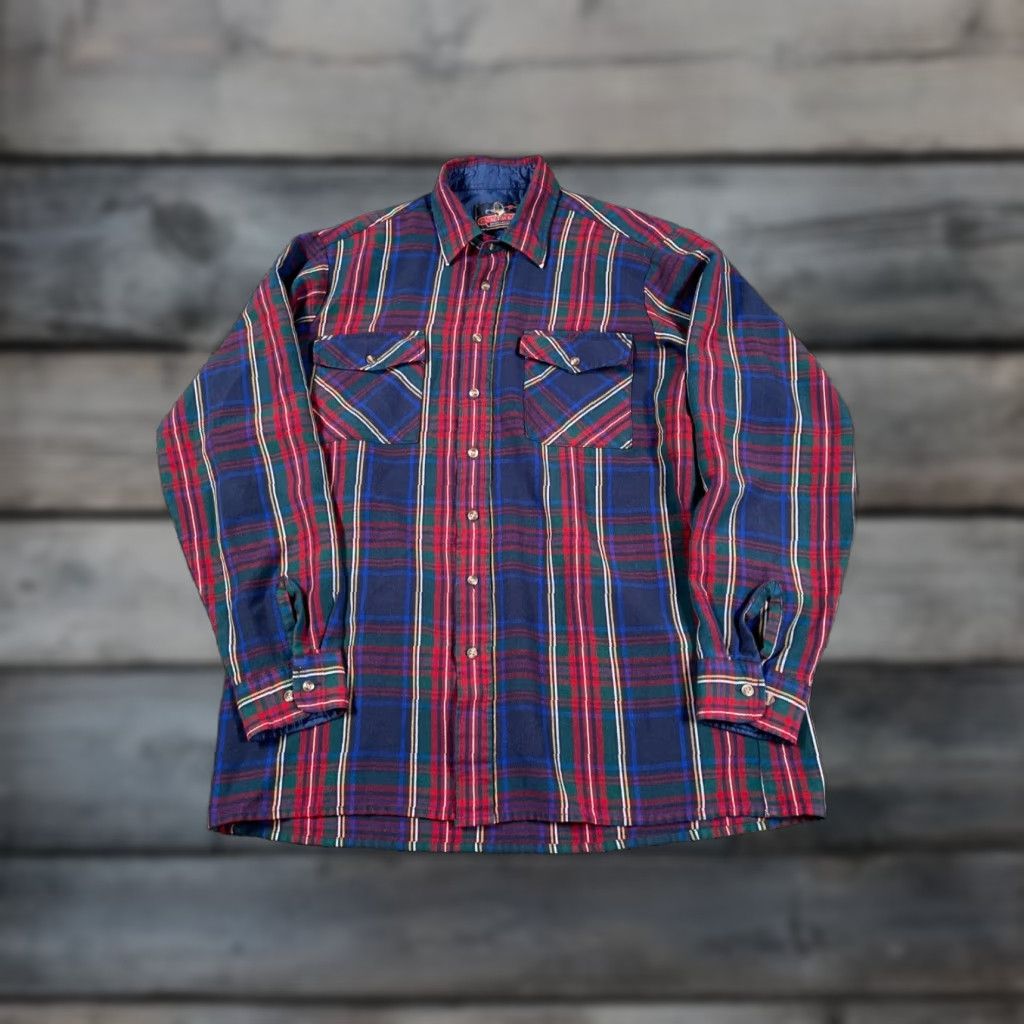 Vintage VTG 80s Grunge Flannel Shirt Men XL Red Blue Plaid Tartan Lightweight Backpacker Chest Pockets Casual Workwear Size US XL / EU 56 / 4 - 1 Thumbnail