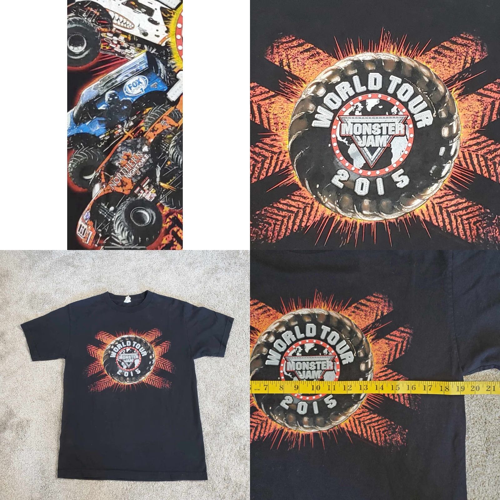 Vintage Monster Jam Monster Jam Tour 2015 T Shirt Adult Medium Grave Digger M Black Crew Neck Short Sleeve T-Shirt Men Cars Monster Truck Double-Sided 1990s? Size US M / EU 48-50 / 2 - 8 Thumbnail
