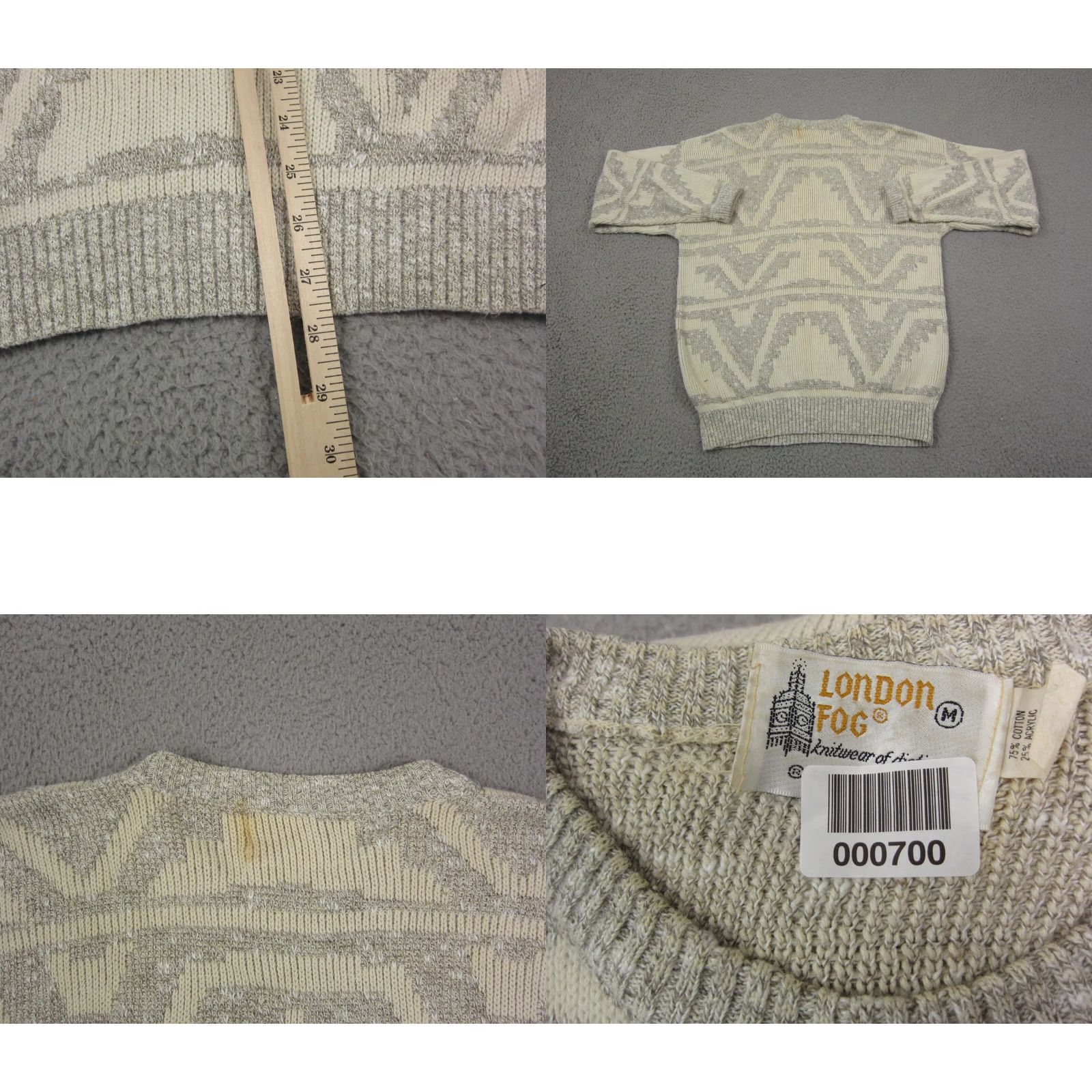 London Fog VINTAGE London Fog Sweater Mens Medium Creme Knit Diamond Classic Outdoor 80s Size US M / EU 48-50 / 2 - 8 Thumbnail