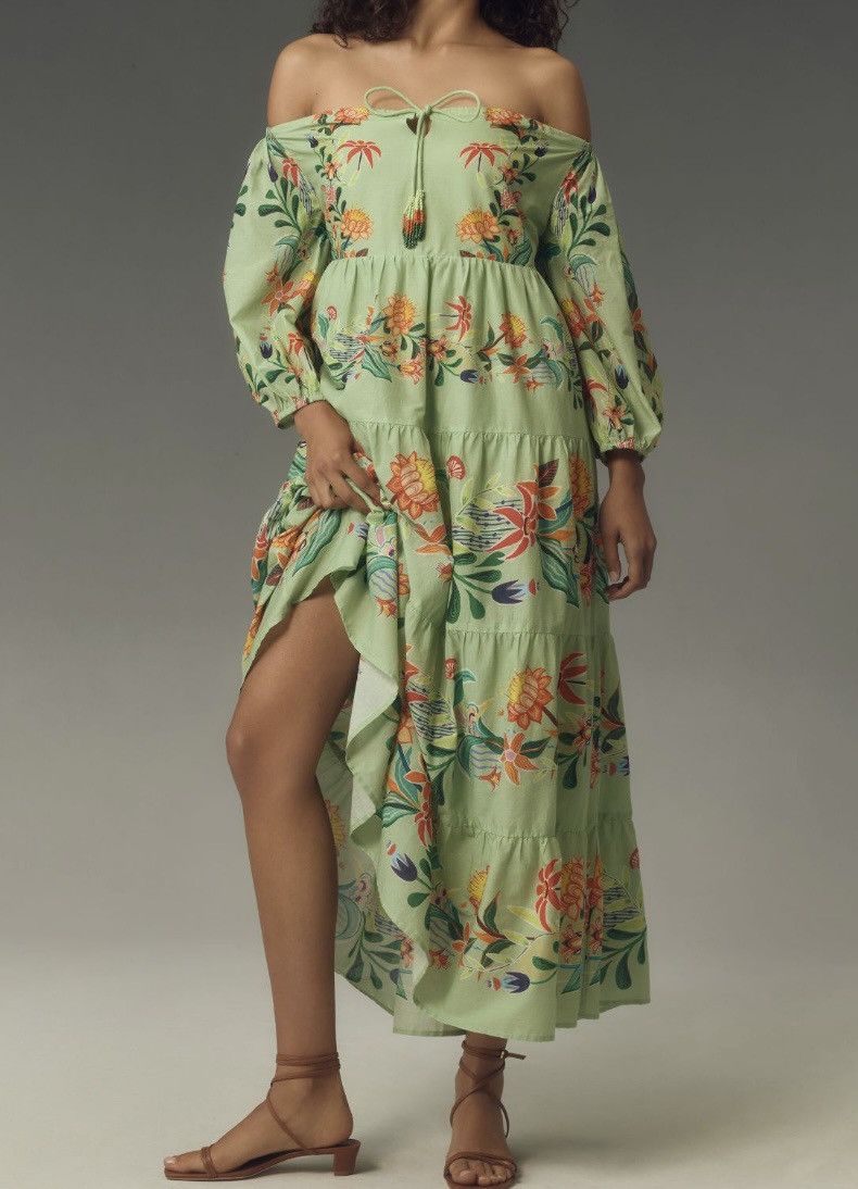 Farm Rio Farm Rio Off-The-Shoulder Tiered Floral Maxi Dress, Size M Size M / US 6-8 / IT 42-44 - 2 Thumbnail