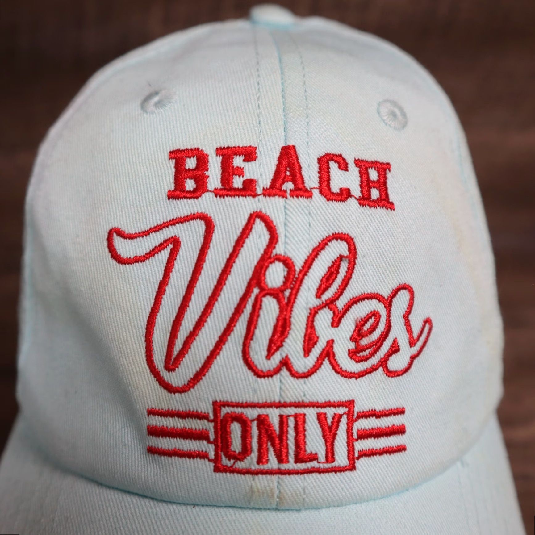 Vintage Beach Cap Womens Adjustable Lightweight Embroidered Baseball Cap Light Blue Red Embroider Size ONE SIZE - 2 Thumbnail