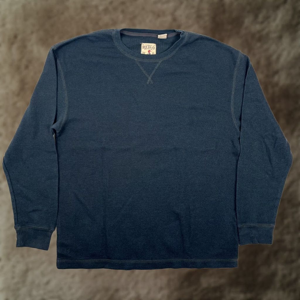 RedHead T-Shirt Mens Long Sleeve Thermal Waffle Knit Crew Neck Blue L