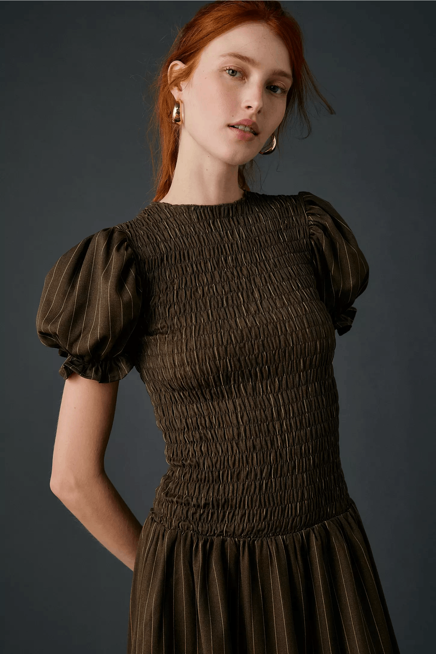 Other Daisy Street Brulée smocked midi dress chocolate espresso Size L / US 10 / IT 46 - 5 Thumbnail