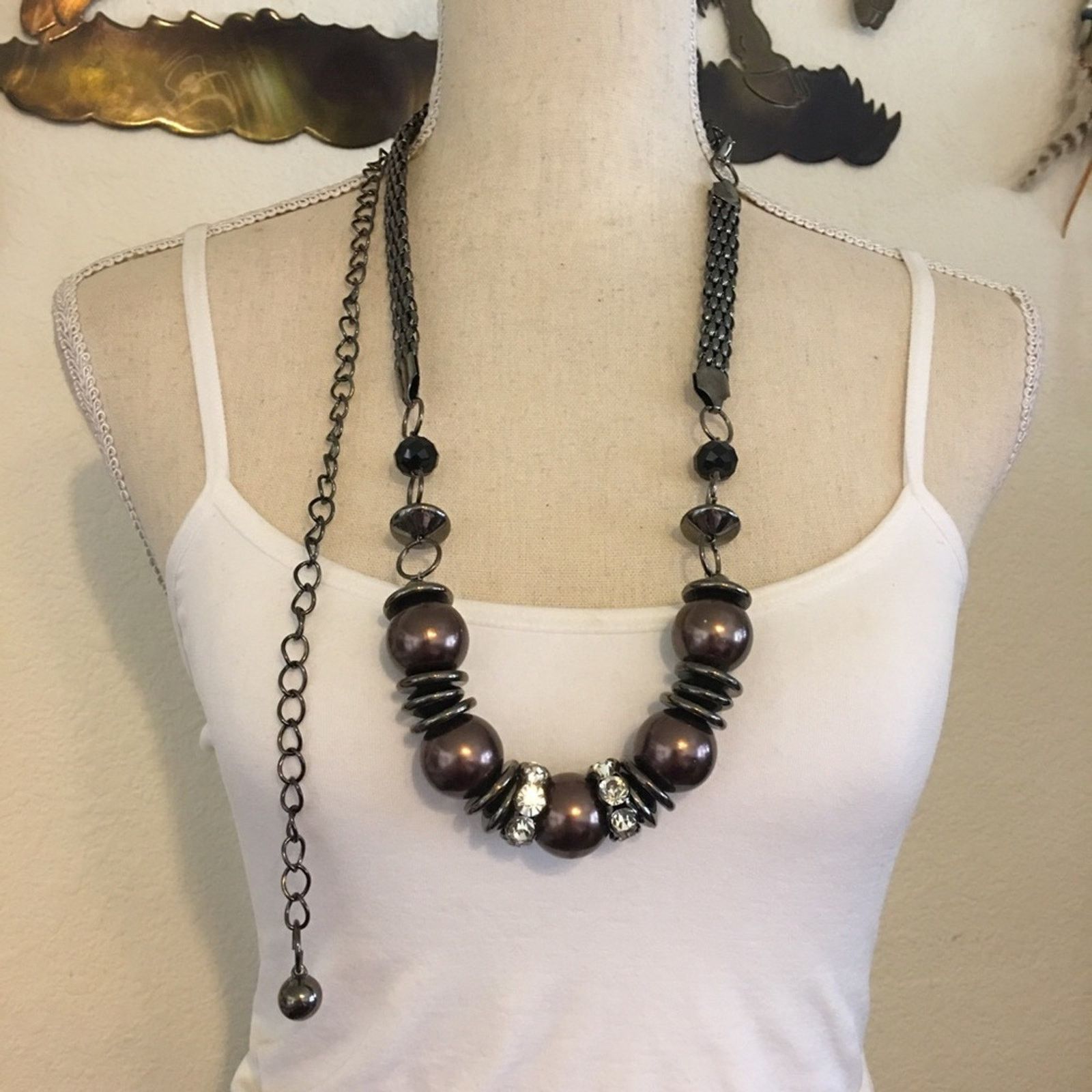 Jewelry Chunky bronze bead black chrome long necklace Size ONE SIZE - 6 Thumbnail