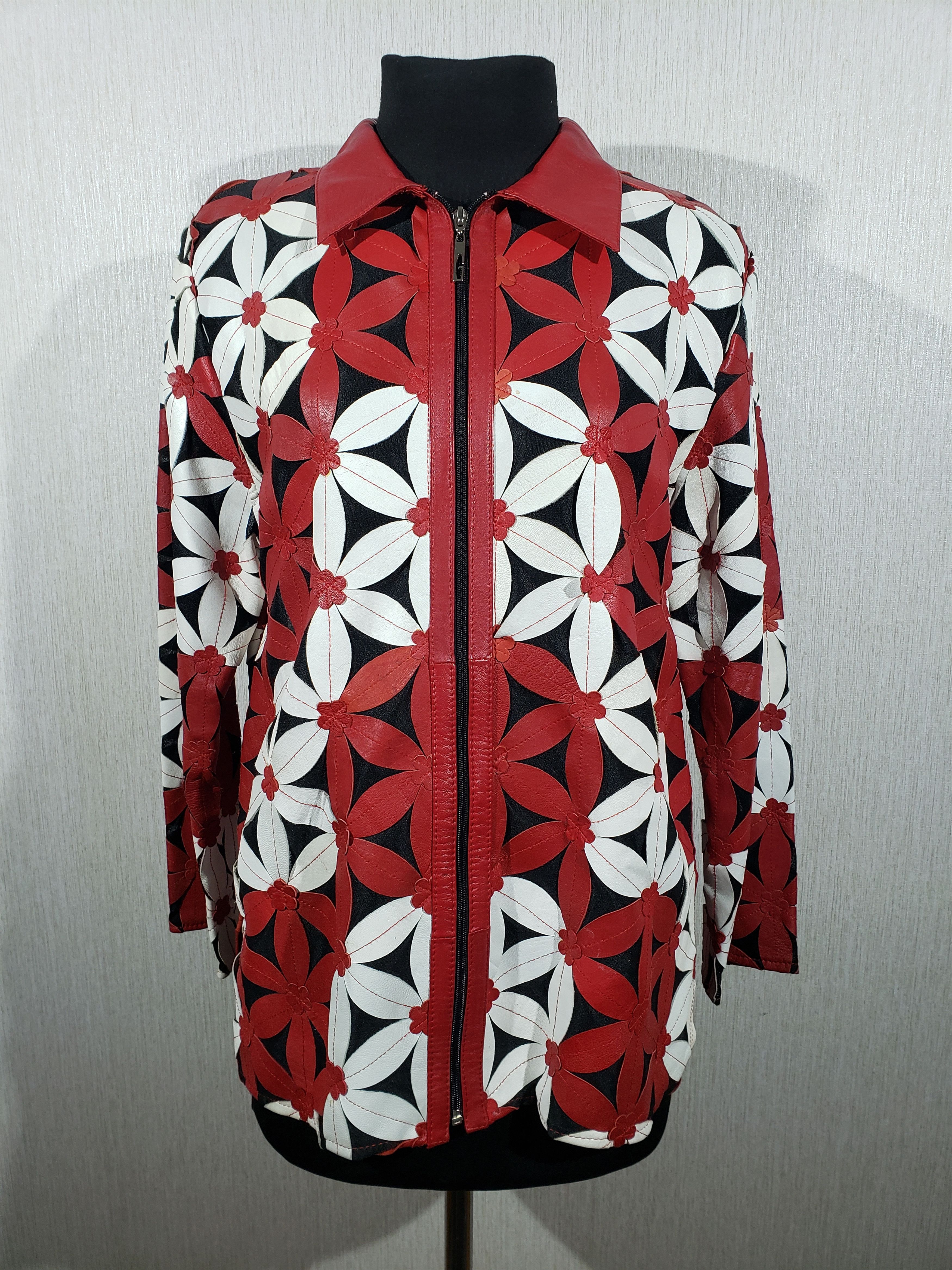 image of Art x Leather Jacket Red Light Leather Women's Jacket (Size XL)