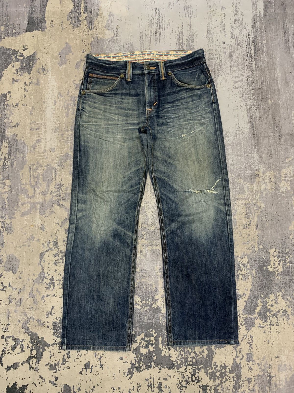 If Six Was Nine Edwin XV Navajo Distress Faded Denim Bootcut Mudmax Goa Size US 34 / EU 50 - 1 Thumbnail