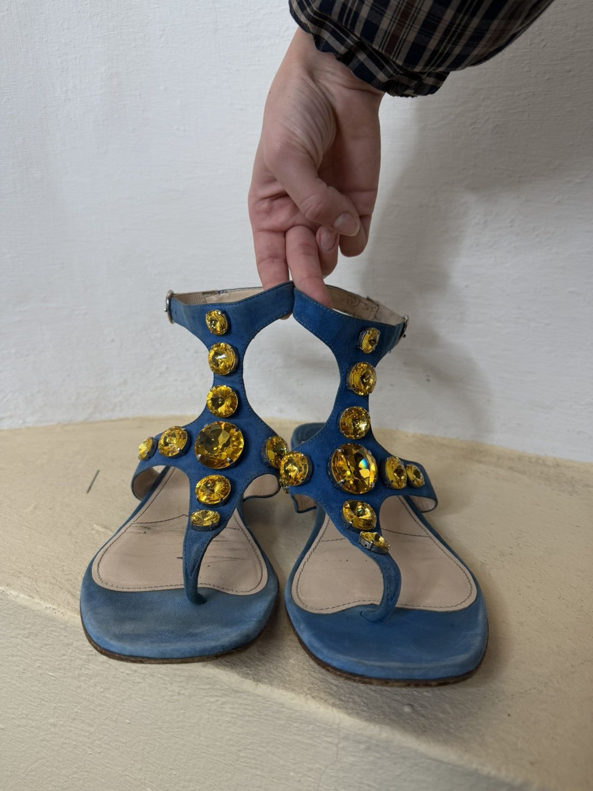 Prada Vintage Prada Suede/Leather Crystal Flip Flops Size 41 Size US 11 / IT 41 - 1 Thumbnail