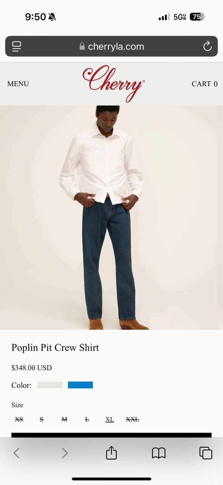 Cherry LA White Poplin Pit Crew Shirt Size US L / EU 52-54 / 3 - 2 Thumbnail