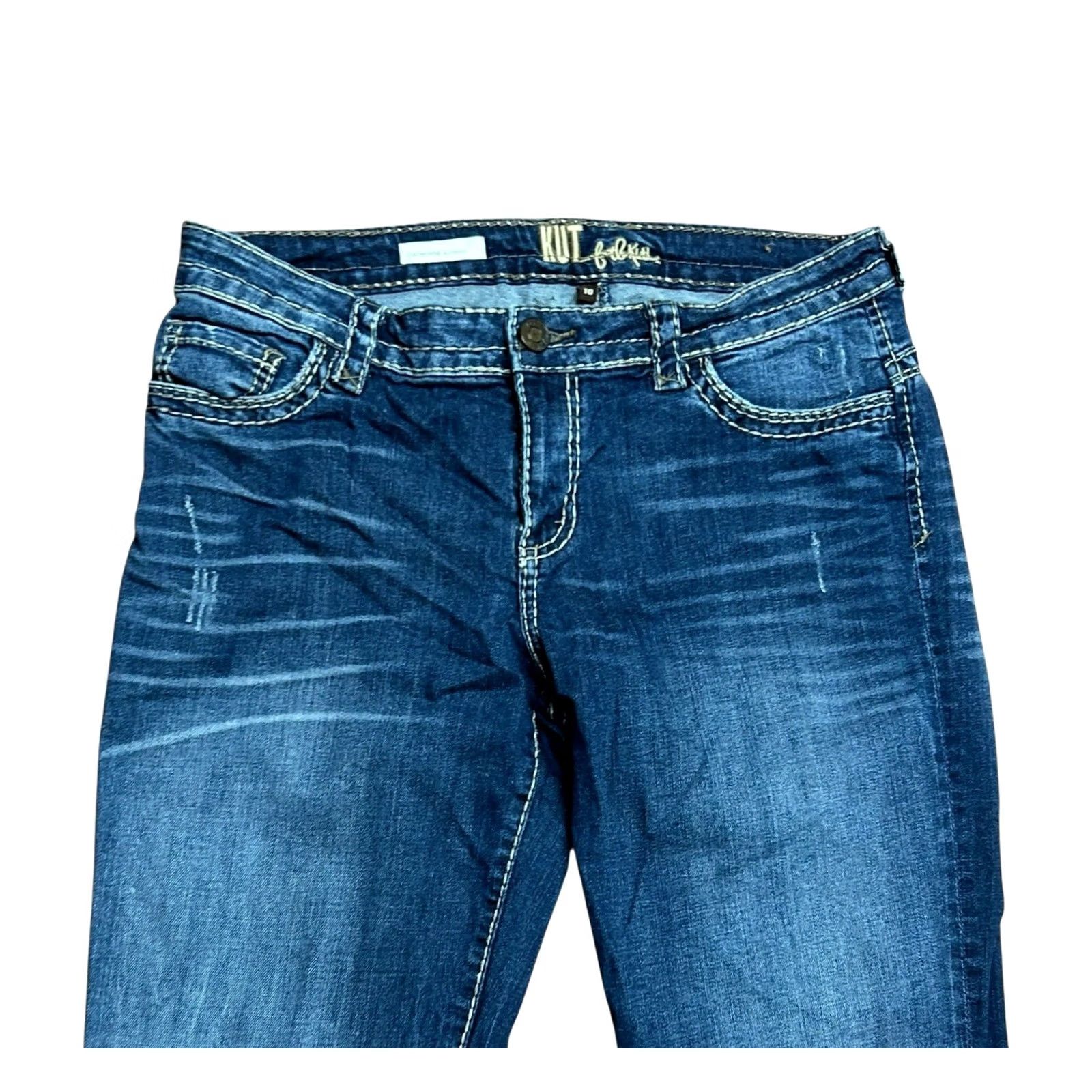 Vintage KUT from the Kloth Women Jeans 10 Catherine Boyfriend Straight Blue Distressed Denim Size 32" / US 10 / IT 46 - 6 Thumbnail