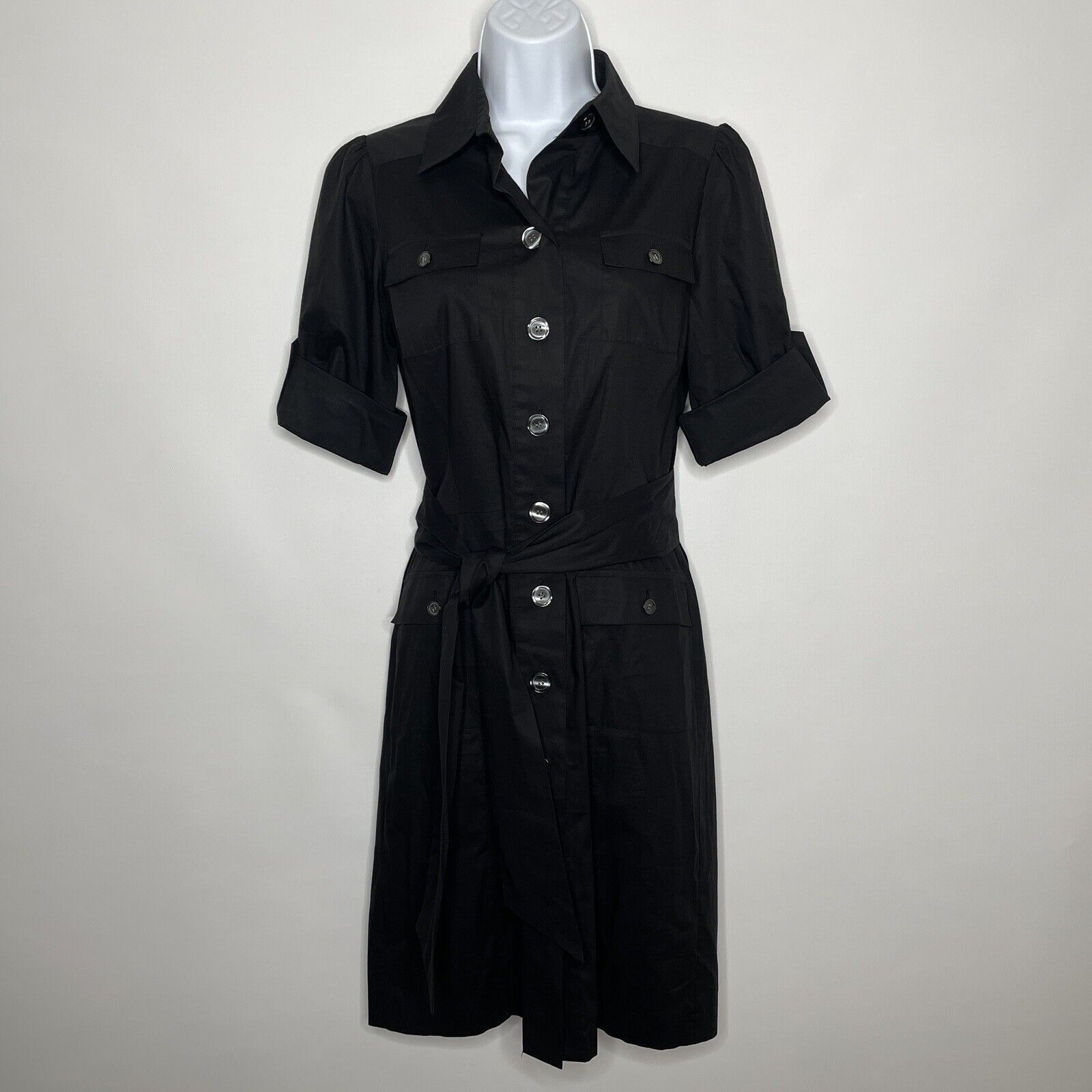 image of Diane Von Furstenberg Clive Black Safari Utility Belted Shirt Dress, Women's (Size Small)