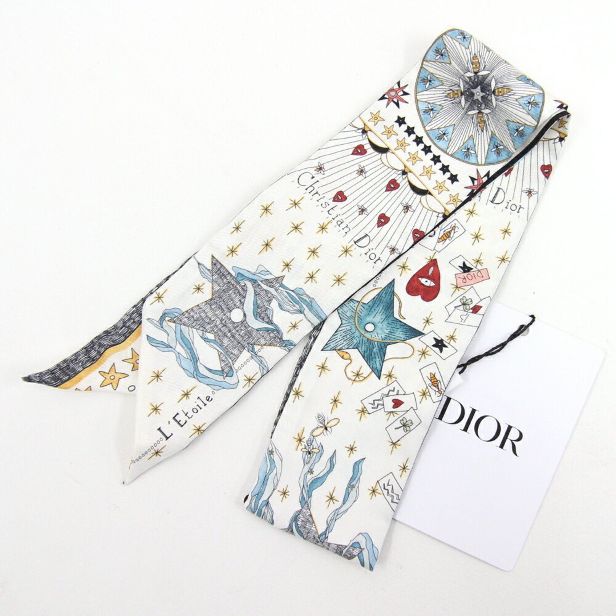 image of Christian Dior Dior Scarf Muffler Mitza 76Mta106I640 White Multicolor 100% Silk Star Tarot Ribbon B